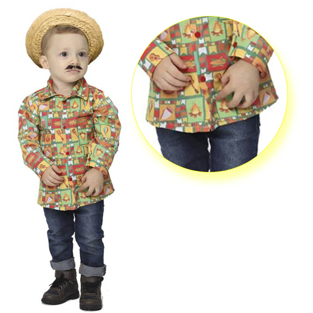 Camisa ML Huguinho Baby Festa Junina 100% Poliéster Tamanho M 3 a 6 meses-Fantasias Super-JN21001