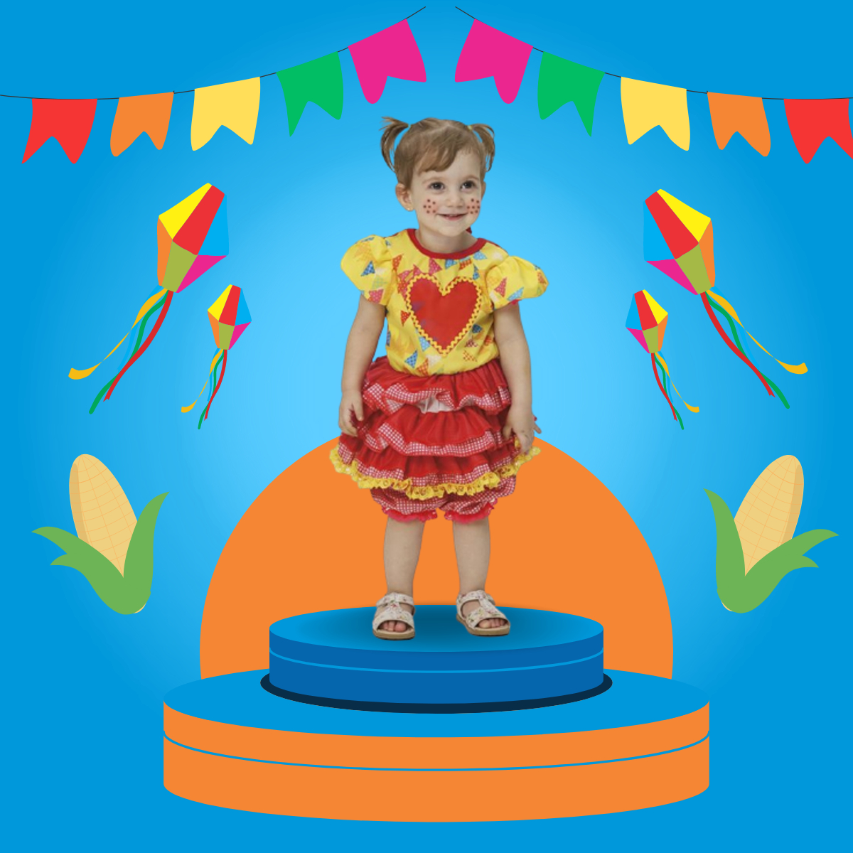 Vestido Bandeirinhas Baby Festa Junina Feminino Tamanho G 6 a 9 meses - Fantasias Super JN23000
