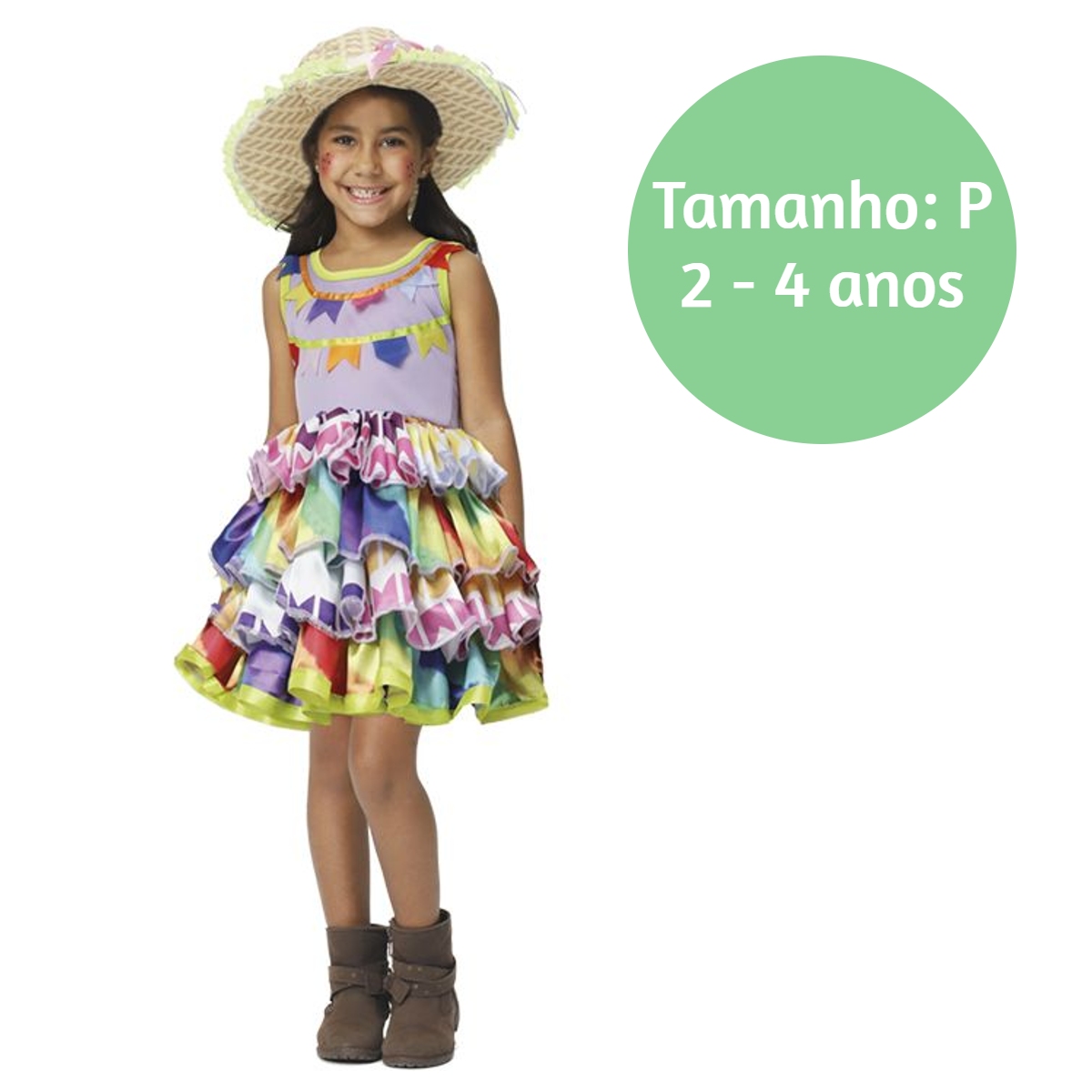Vestido Ana Festa Junina Infantil Fem. Tam. P 2-4 anos 100% Poliéster -Fantasias Super JN3117