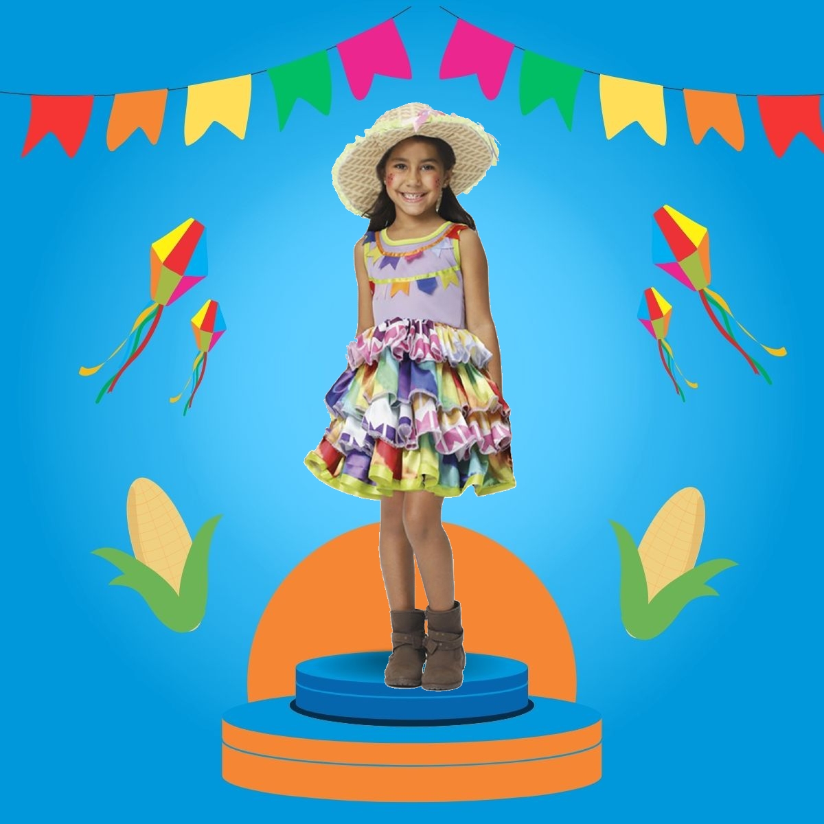 Vestido Ana Festa Junina Infantil Fem. Tam. P 2-4 anos 100% Poliéster -Fantasias Super JN3117