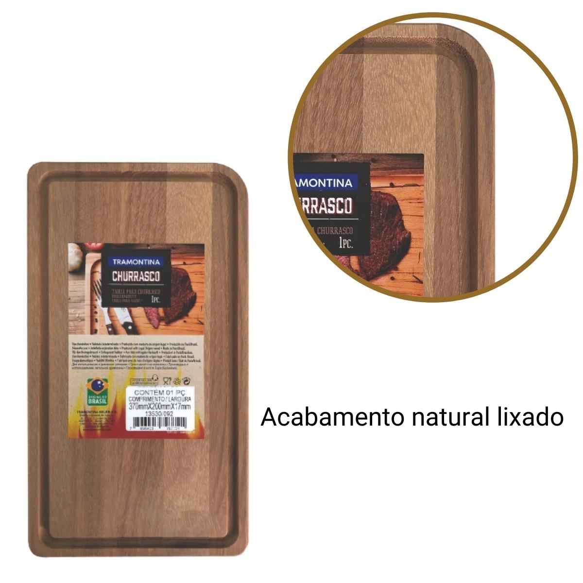 Tábua de Madeira para Churrasco Retangular com Acabamento Natural Lixado Tramontina - 13530092