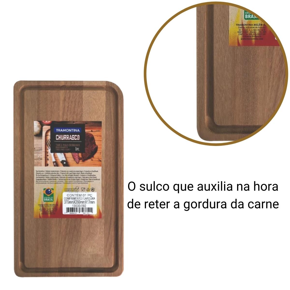 Tábua de Madeira para Churrasco Retangular com Acabamento Natural Lixado Tramontina - 13530092