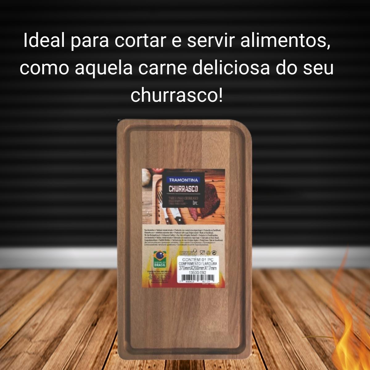 Tábua de Madeira para Churrasco Retangular com Acabamento Natural Lixado Tramontina - 13530092