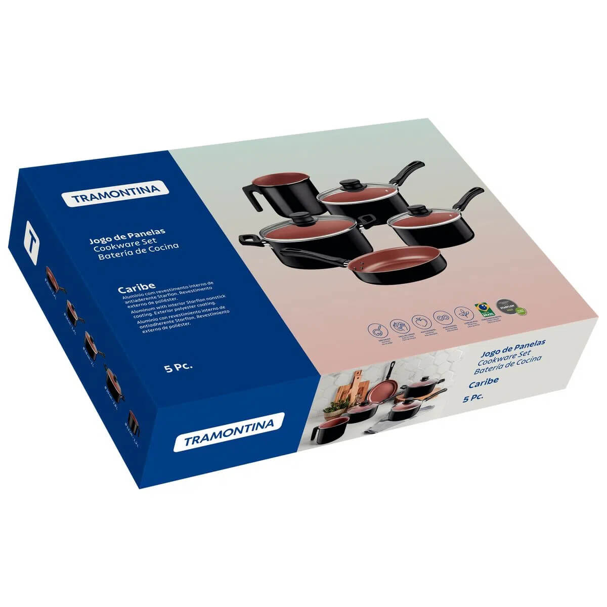 Jogo Panelas Tramontina Caribe Revestimento Antiaderente Starflon Max Externo Poliéster 20297008