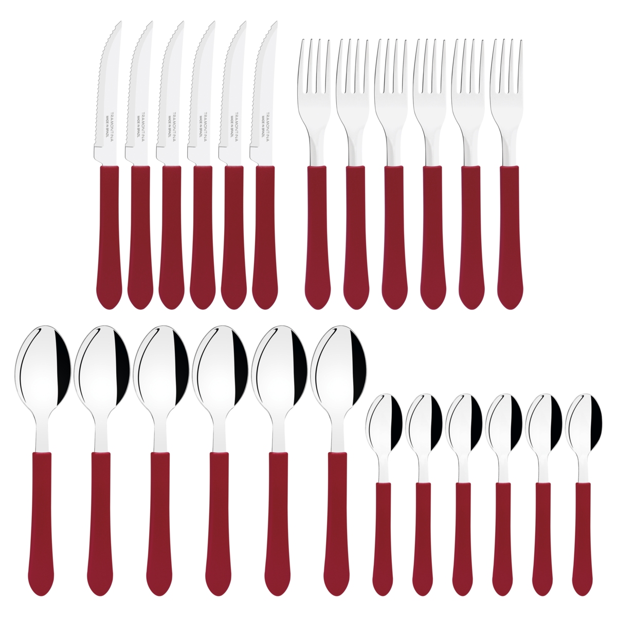 Faqueiro Leme 25 Peças Lâminas Aço Inox Cabos Polipropileno Vermelho Gaveteiro Tramontina 23198722