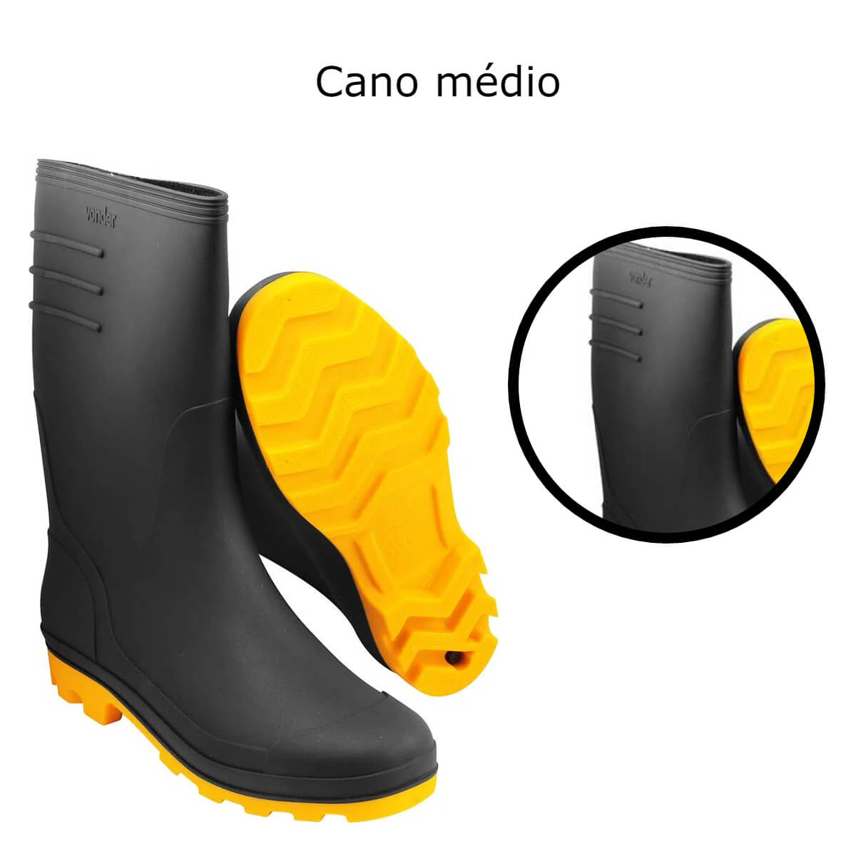 Bota De PVC Galocha Numeração 42 Cor Preto/Amarelo Sem Forro Interno Cano 31cm Vonder - 7075420000
