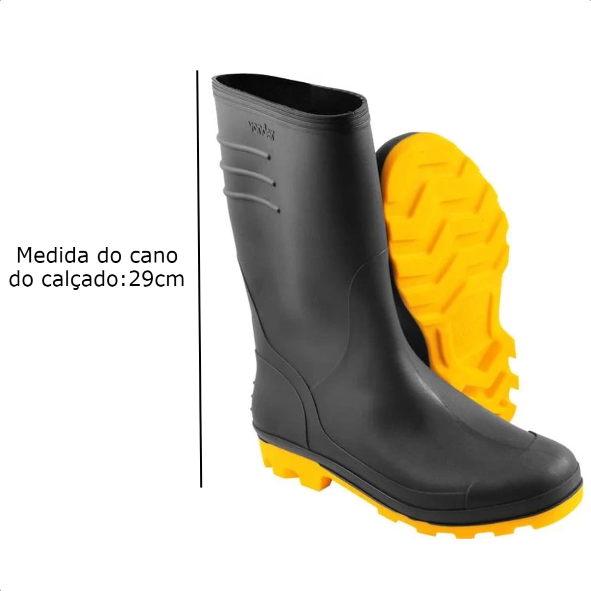 Bota de PVC Galocha Numeração 44/45 Cor Preto/Amarelo s/ Forro Interno Cano 29cm Vonder-7075444500