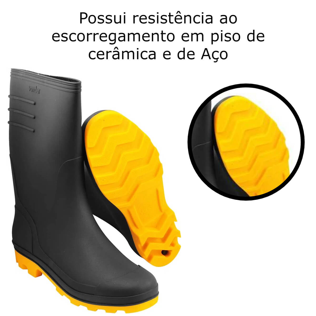 Bota de PVC Galocha Preta com Solado Amarelo Cano Médio com Forro Interno 39 Vonder - 7079390000