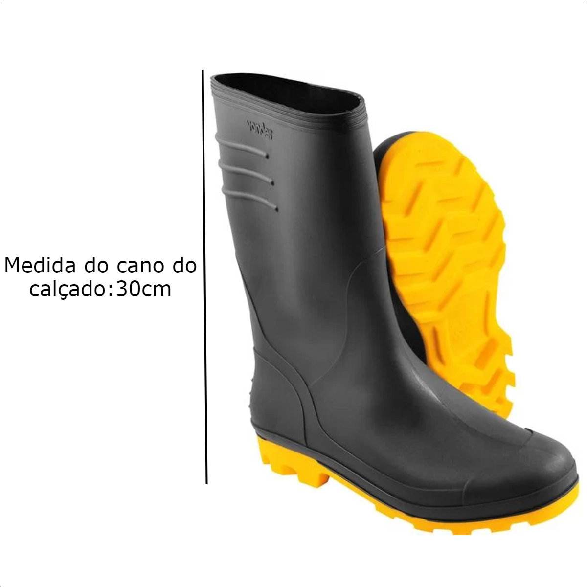 Bota de PVC Galocha Preta com Solado Amarelo Cano Médio com Forro Interno 40 Vonder - 7079400000
