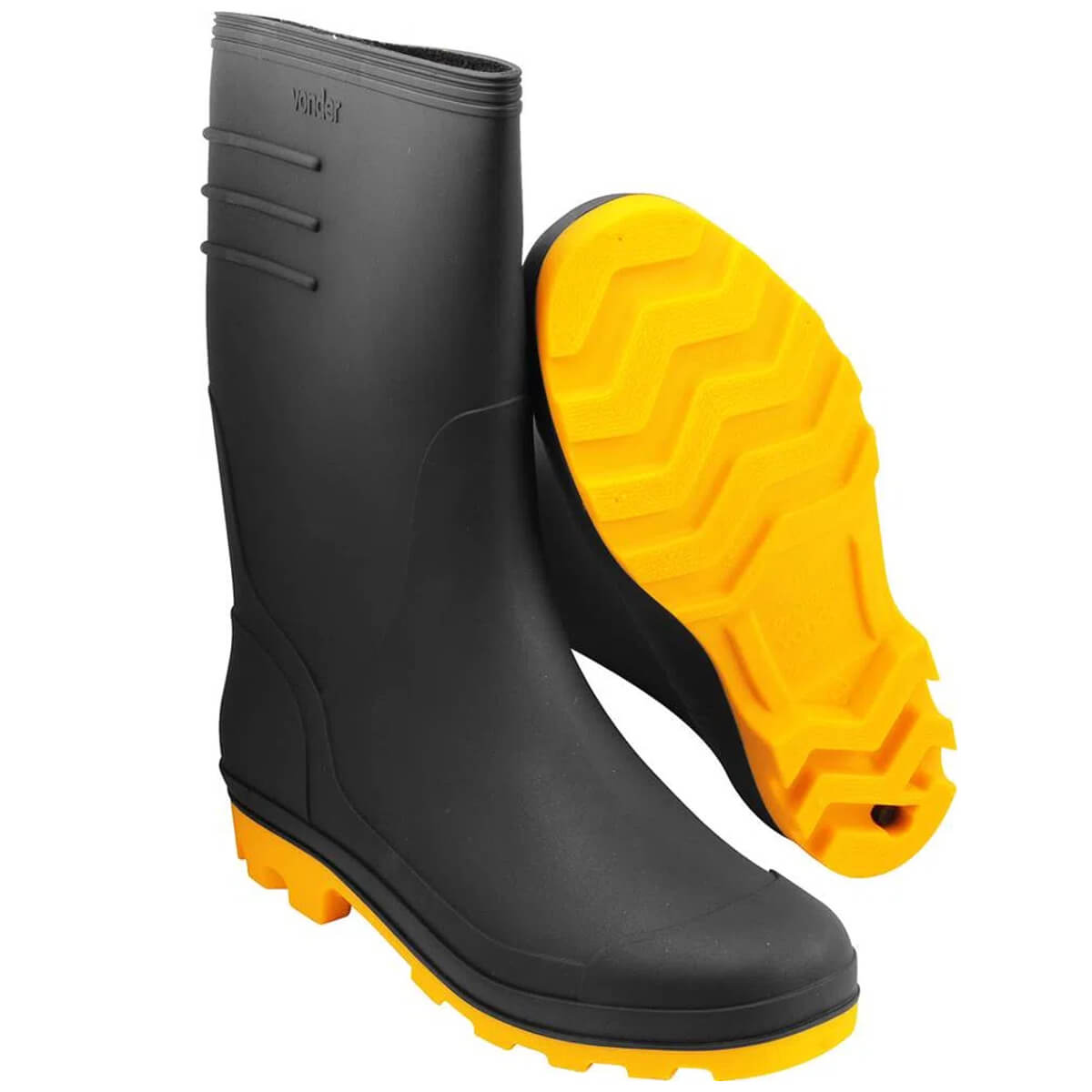 Bota de PVC Galocha Preta com Solado Amarelo Cano Médio com Forro Interno 44/45 Vonder - 7079444500