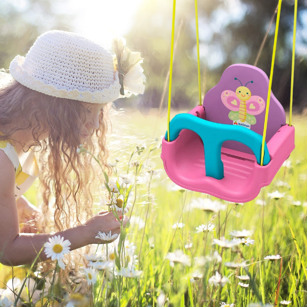 Balanço Infantil Borboletinha Rosa e Azul com Encosto Regulável até 23kg Xalingo - 09356