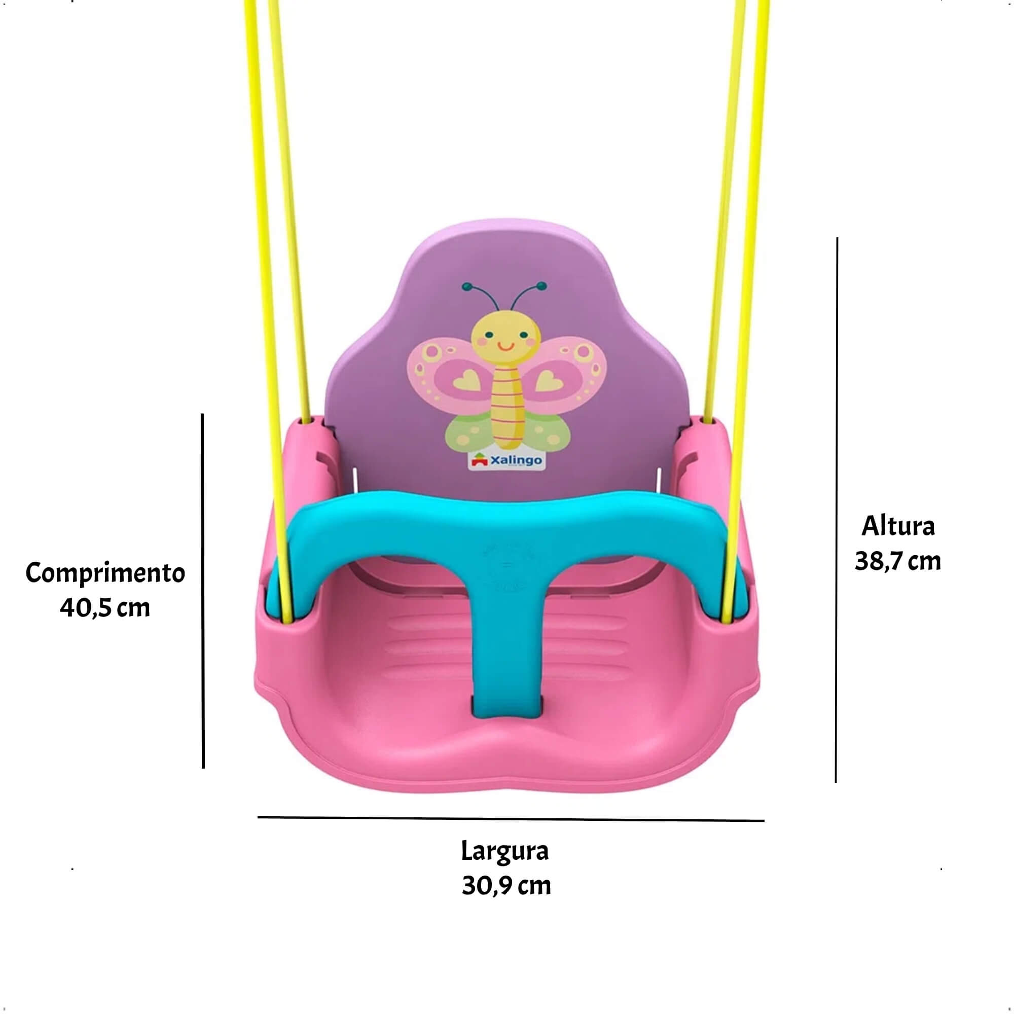 Balanço Infantil Borboletinha Rosa e Azul com Encosto Regulável até 23kg Xalingo - 09356