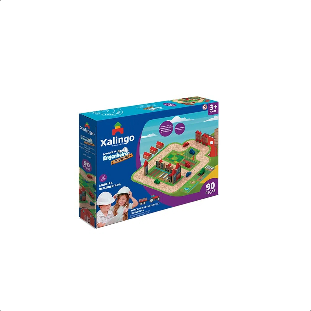 Brincando de Engenheiro Fazendinha 90 Peças de Madeira Reflorestada +3 anos Xalingo - 52771