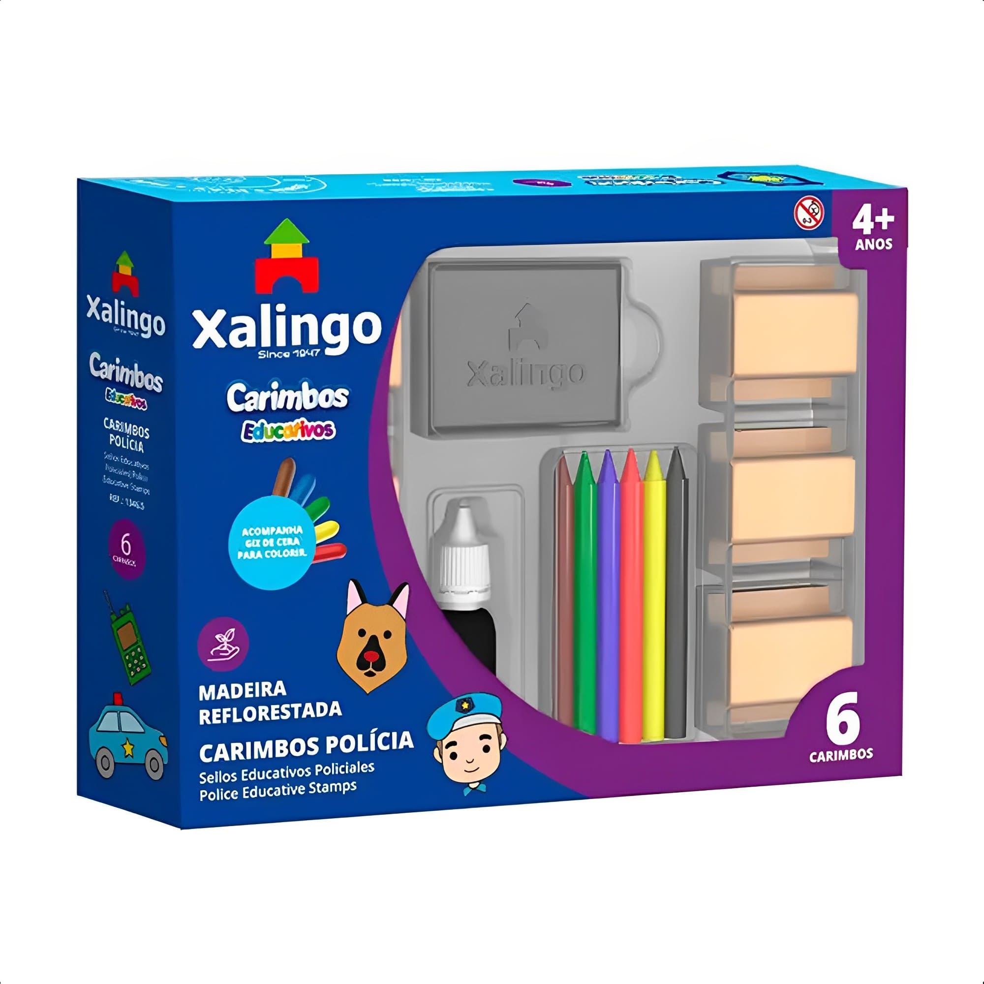 Carimbos Polícia Infantil em Madeira Reflorestada Conjunto De Artes Educativo Xalingo - 13465
