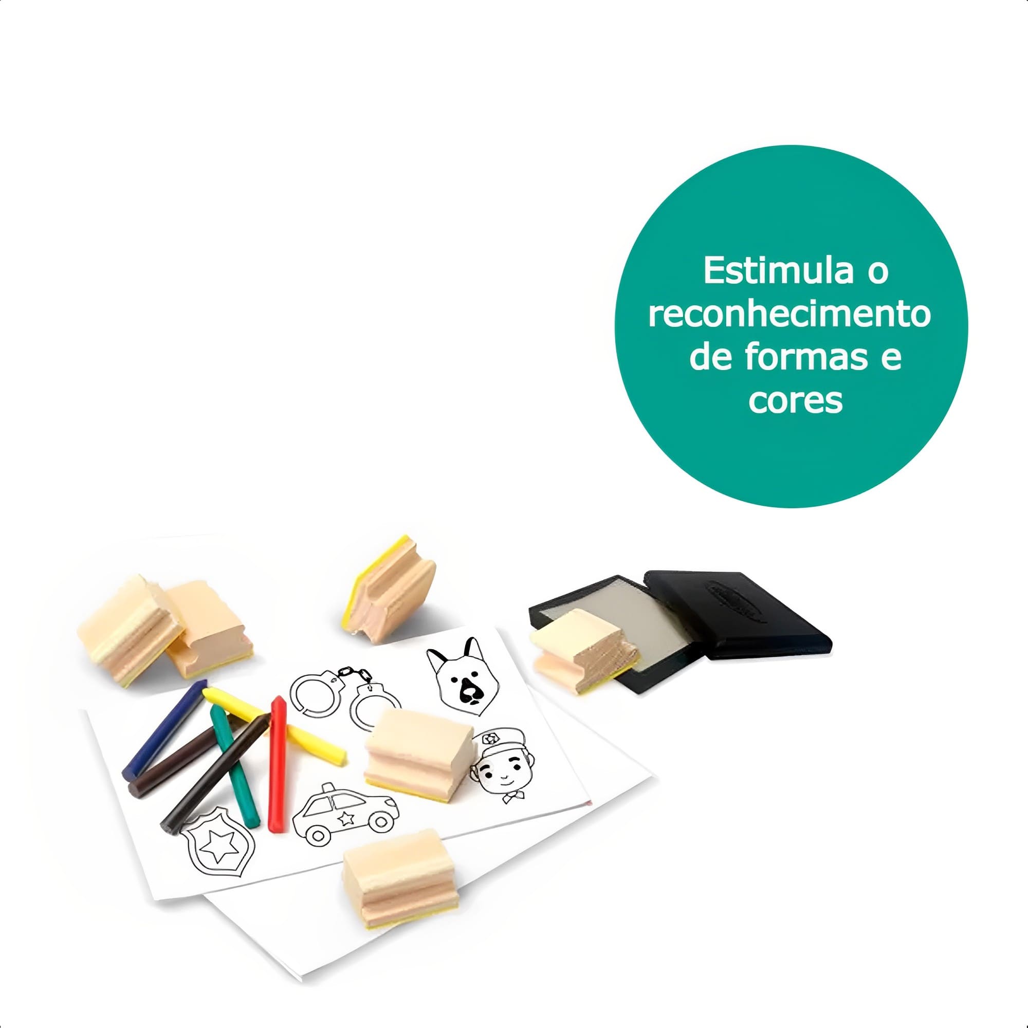 Carimbos Polícia Infantil em Madeira Reflorestada Conjunto De Artes Educativo Xalingo - 13465