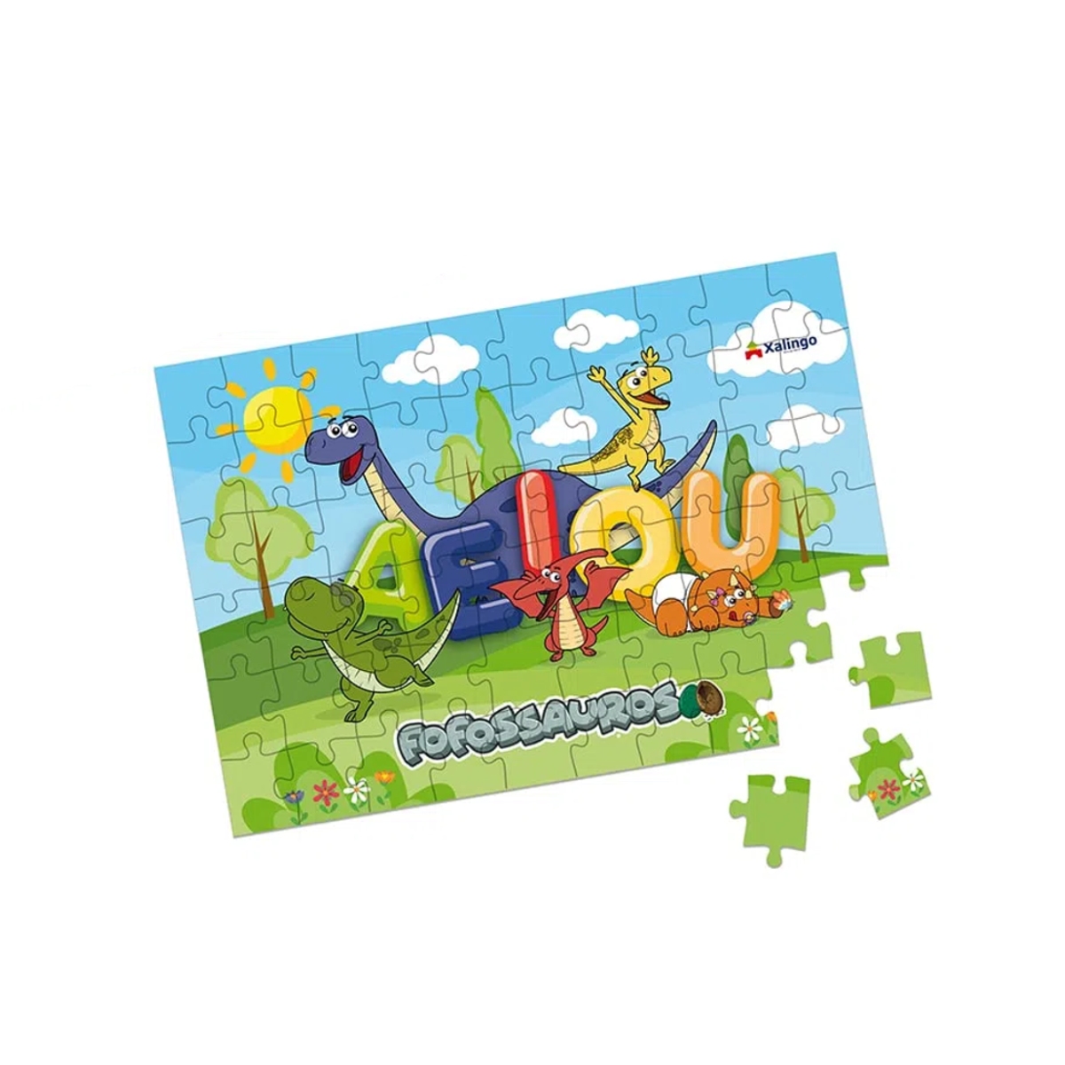 Brinquedo Quebra-cabeça Cartão Fofossauros Aeiou 60 peças 32x22cm Xalingo - 16298