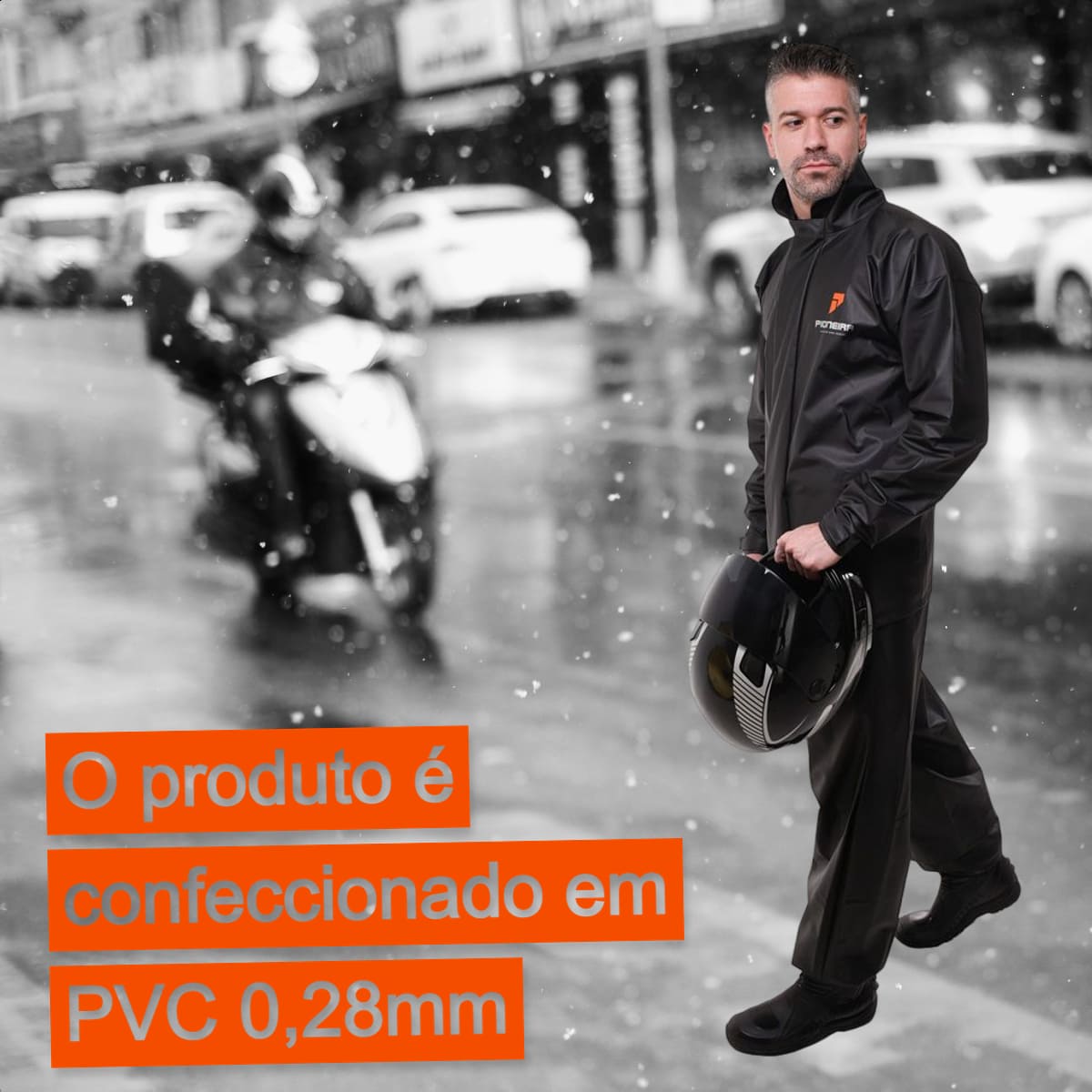Conjunto Capa de chuva Motoqueiro Tamanho M PVC 0,28mm Combate Gola Masculino Pioneira-2900-M-PRE-M