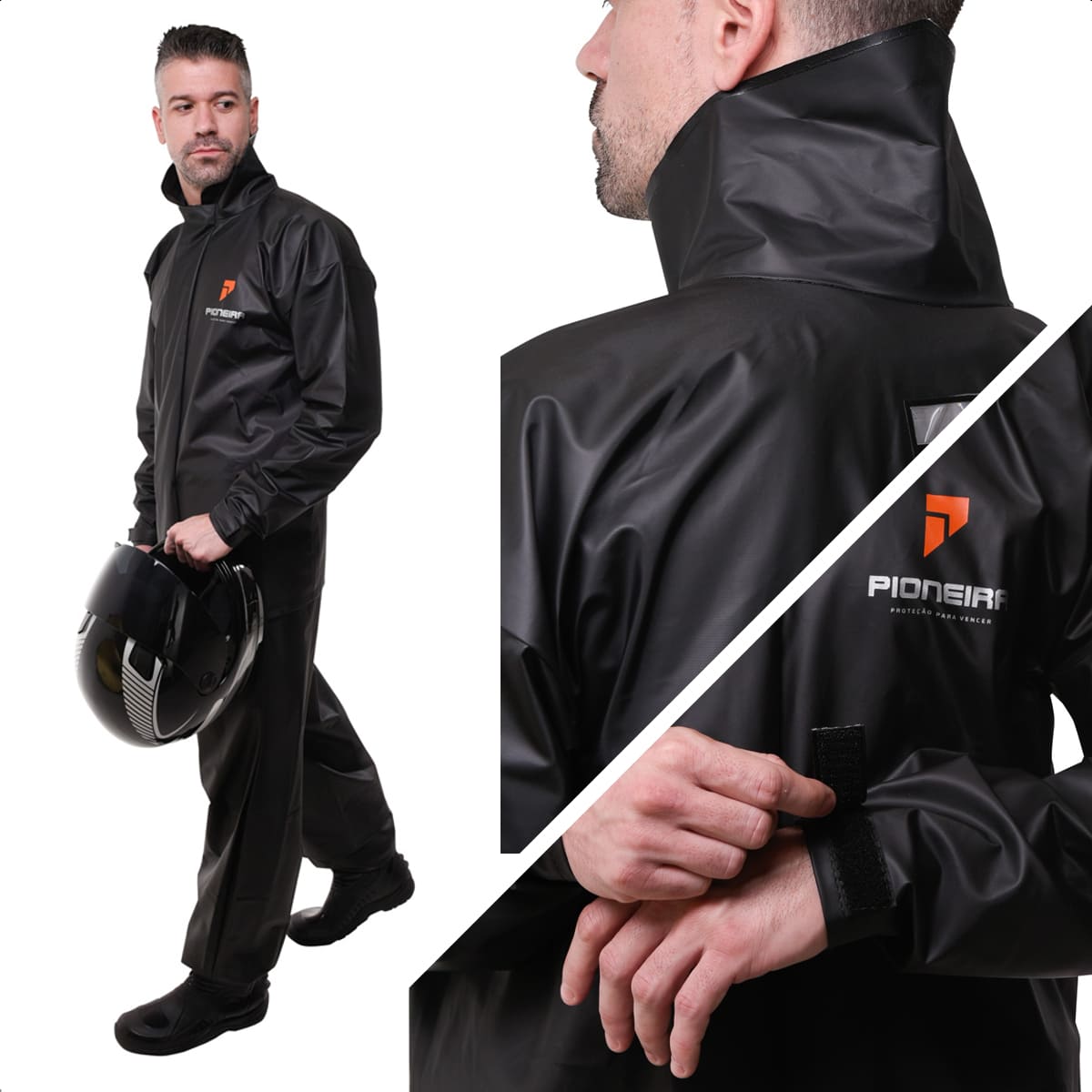 Conjunto Capa de chuva Motoqueiro Tamanho G PVC 0,28mm Combate Gola Pioneira - 2900-M-PRE-G
