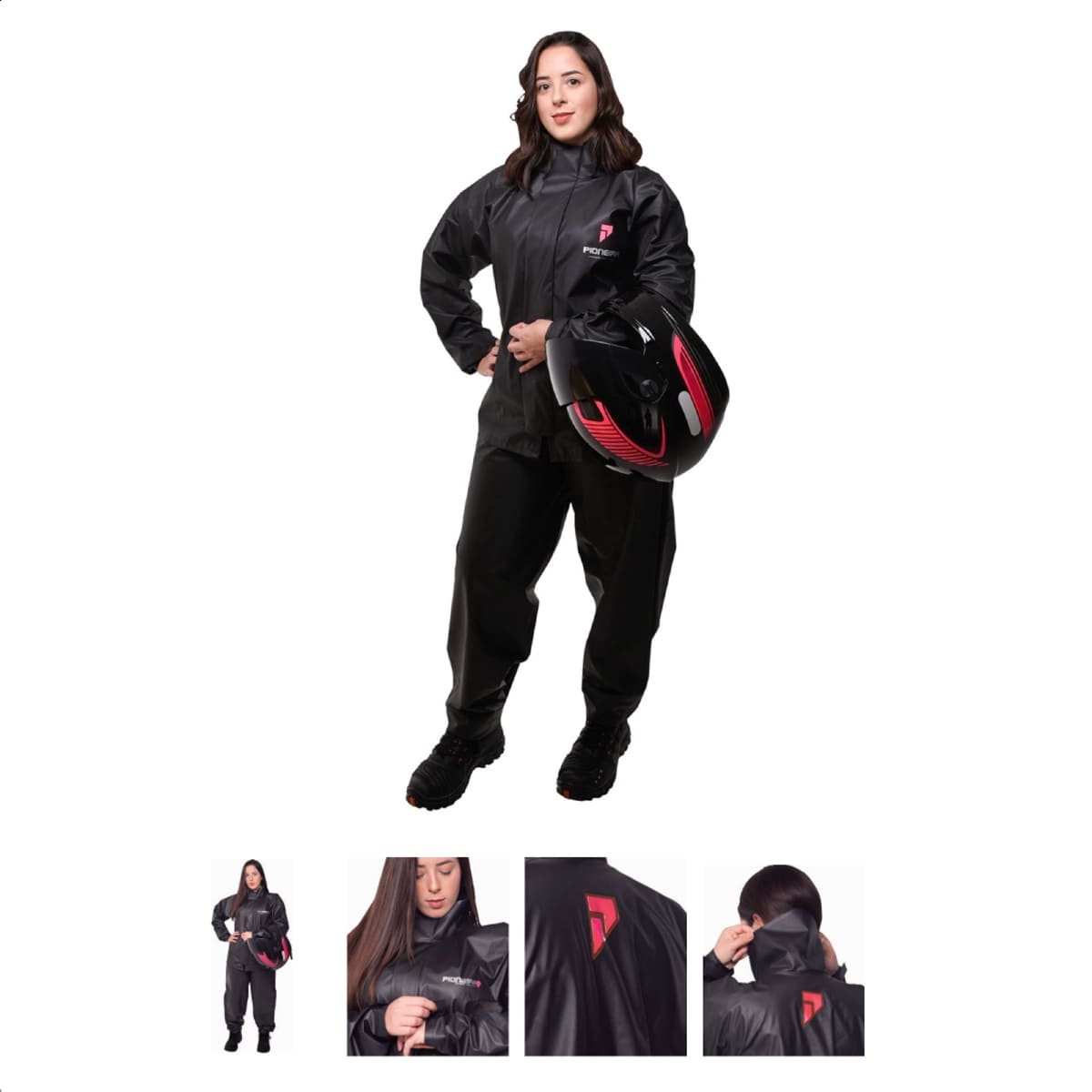 Conjunto Capa de chuva Feminina Motoqueiro Tamanho M PVC 0,28mm Combate Pioneira - 2900-F-PRE-M