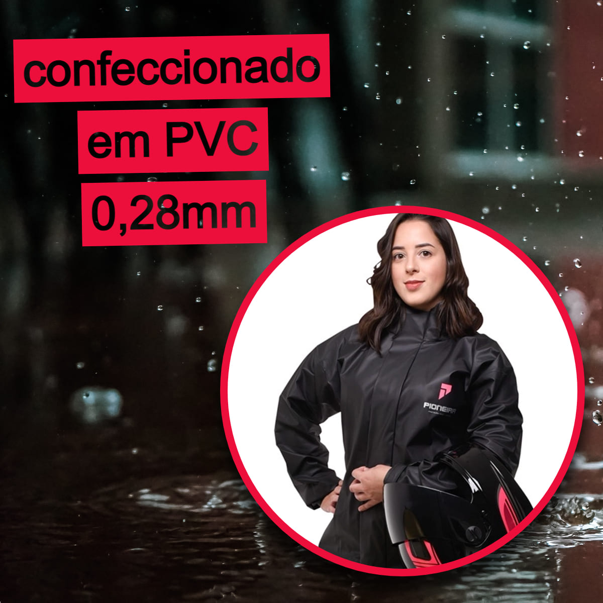 Conjunto Capa de chuva Feminina Motoqueiro Tamanho GG PVC 0,28mm Combate Pioneira - 2900-F-PRE-GG