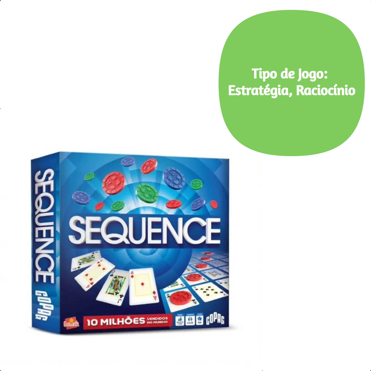 Jogo de Tabuleiro Sequence 2 Decks de Baralho 7 anos ou mais Estratégia e Raciocínio Copag 31553