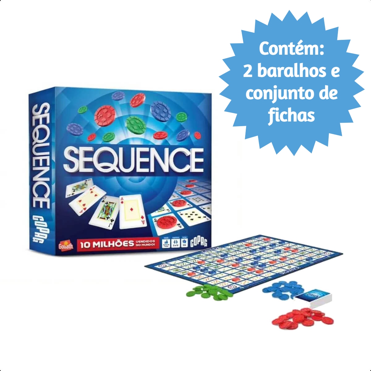 Jogo de Tabuleiro Sequence 2 Decks de Baralho 7 anos ou mais Estratégia e Raciocínio Copag 31553
