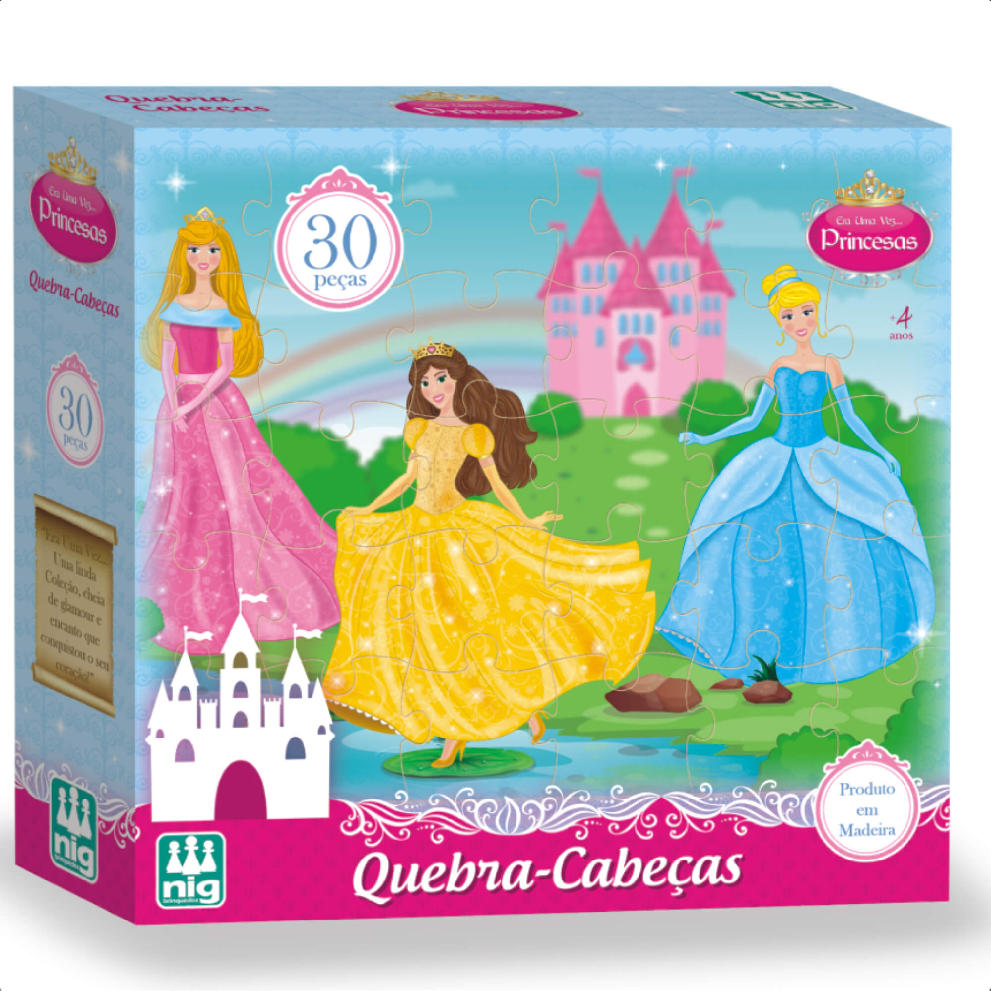 Jogo Quebra-Cabeça Princesas Madeira 30 Peças +4 Anos Infantil Diversão  Nig Brinquedos - 0792
