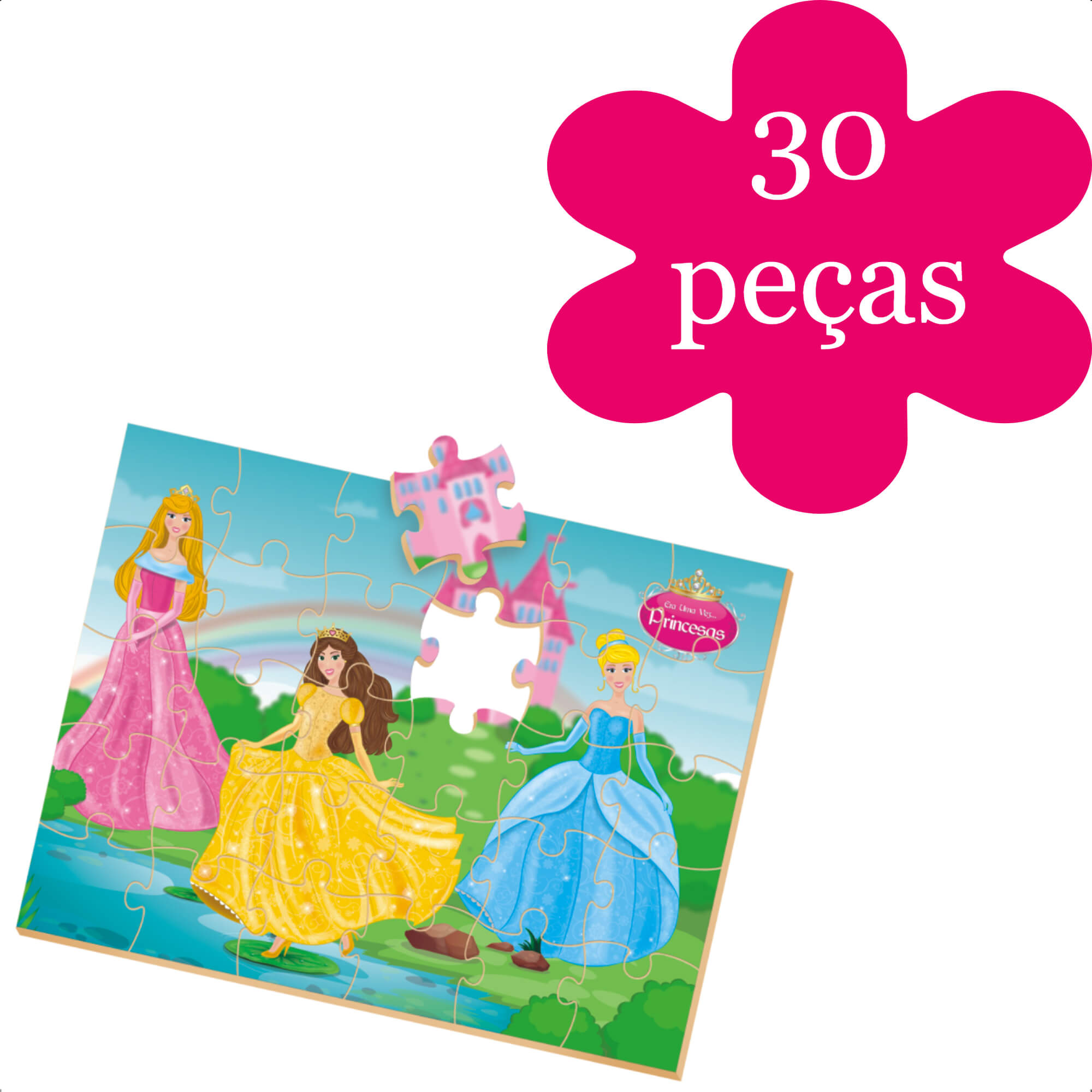 Jogo Quebra-Cabeça Princesas Madeira 30 Peças +4 Anos Infantil Diversão  Nig Brinquedos - 0792