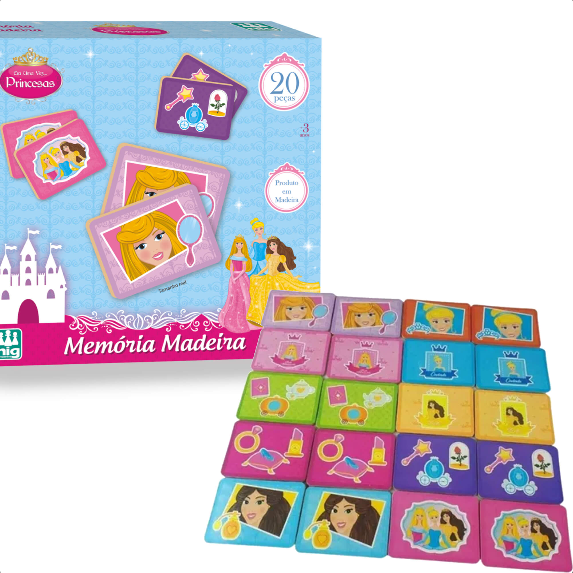 Jogo Da Memória Princesas Infantil 20 Peças 10 Pares Criatividade 3 Anos Nig Brinquedos - 0794