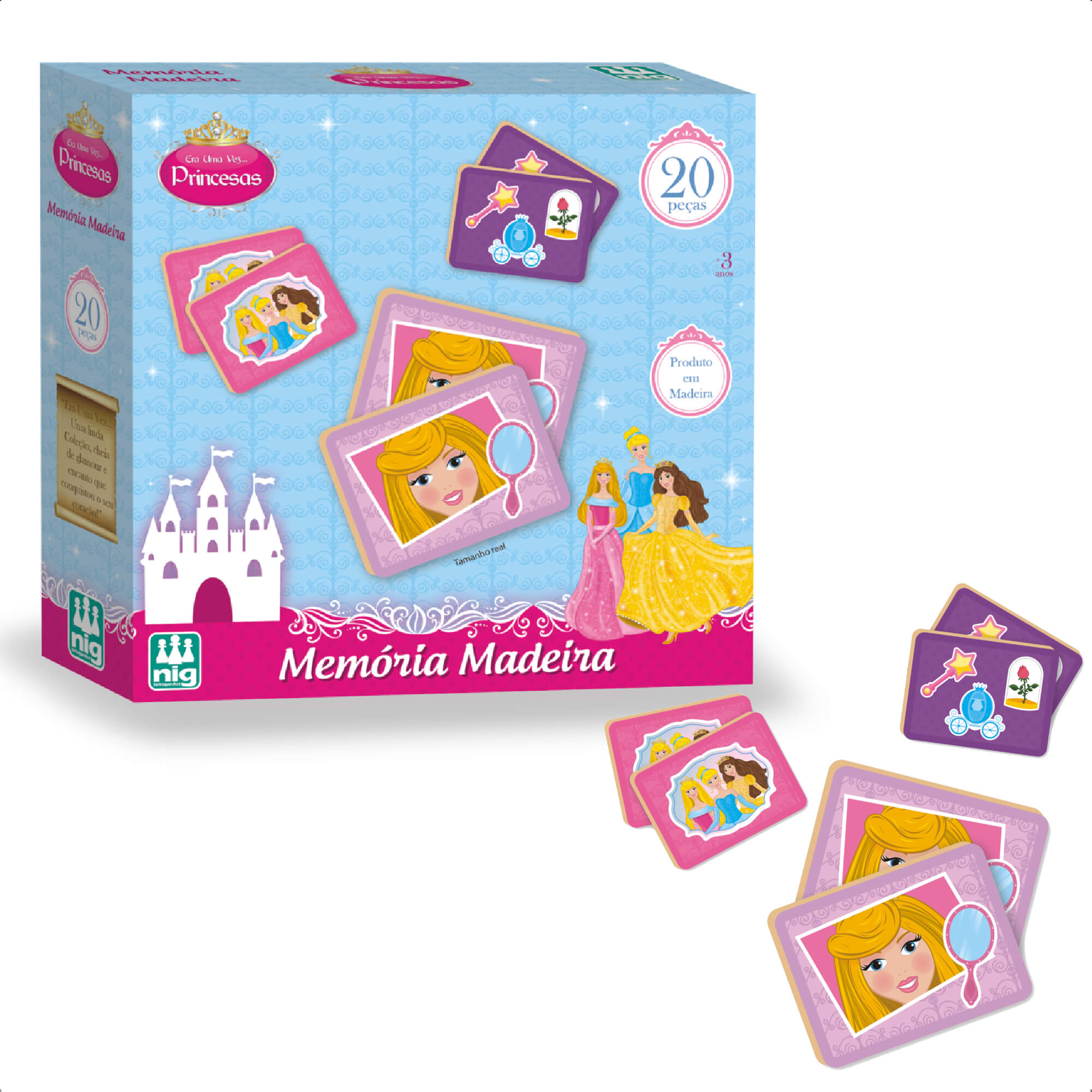 Jogo Da Memória Princesas Infantil 20 Peças 10 Pares Criatividade 3 Anos Nig Brinquedos - 0794