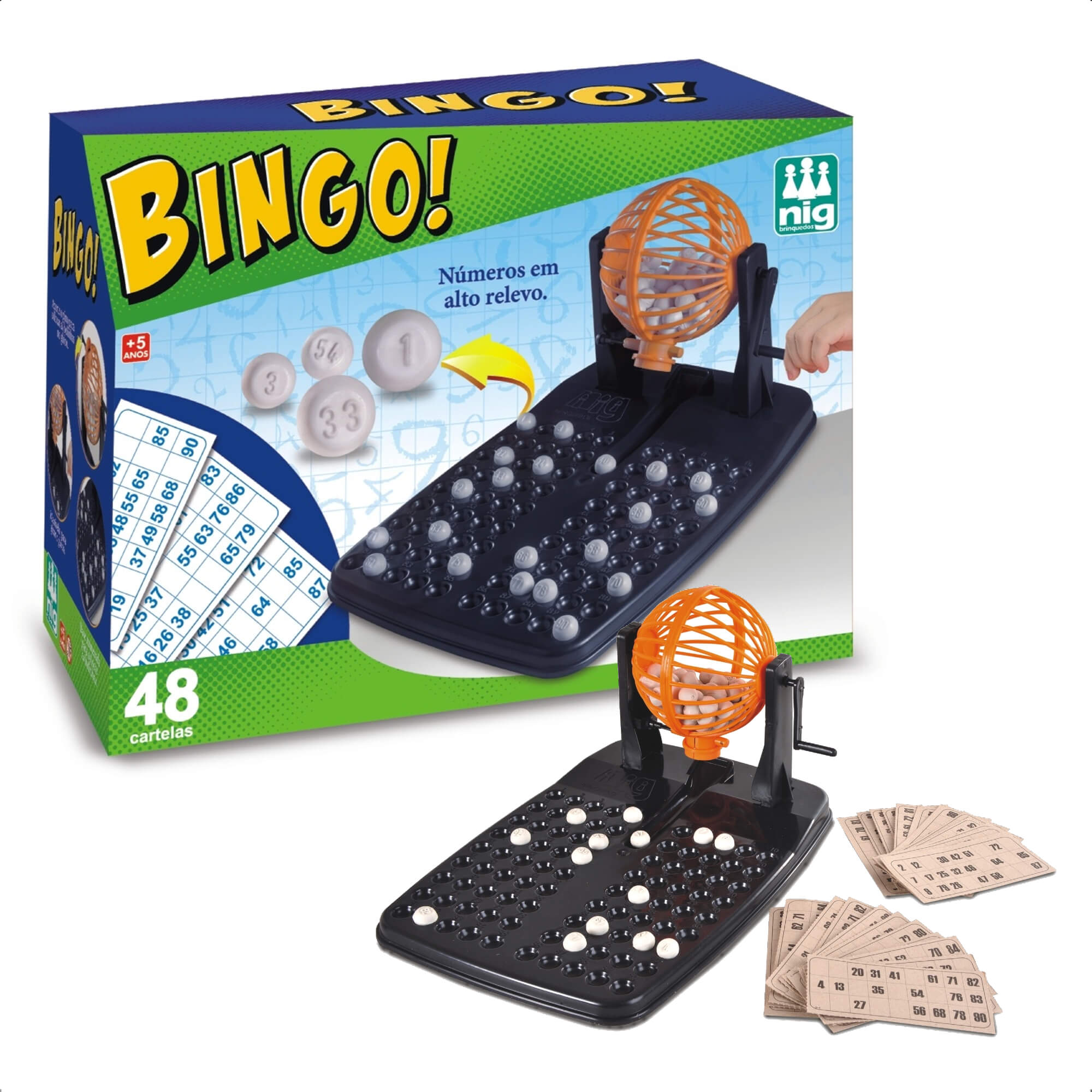 Jogo Bingo Infantil 48 Cartelas 90 Bolinhas Com Globo Nig Brinquedos - 1000