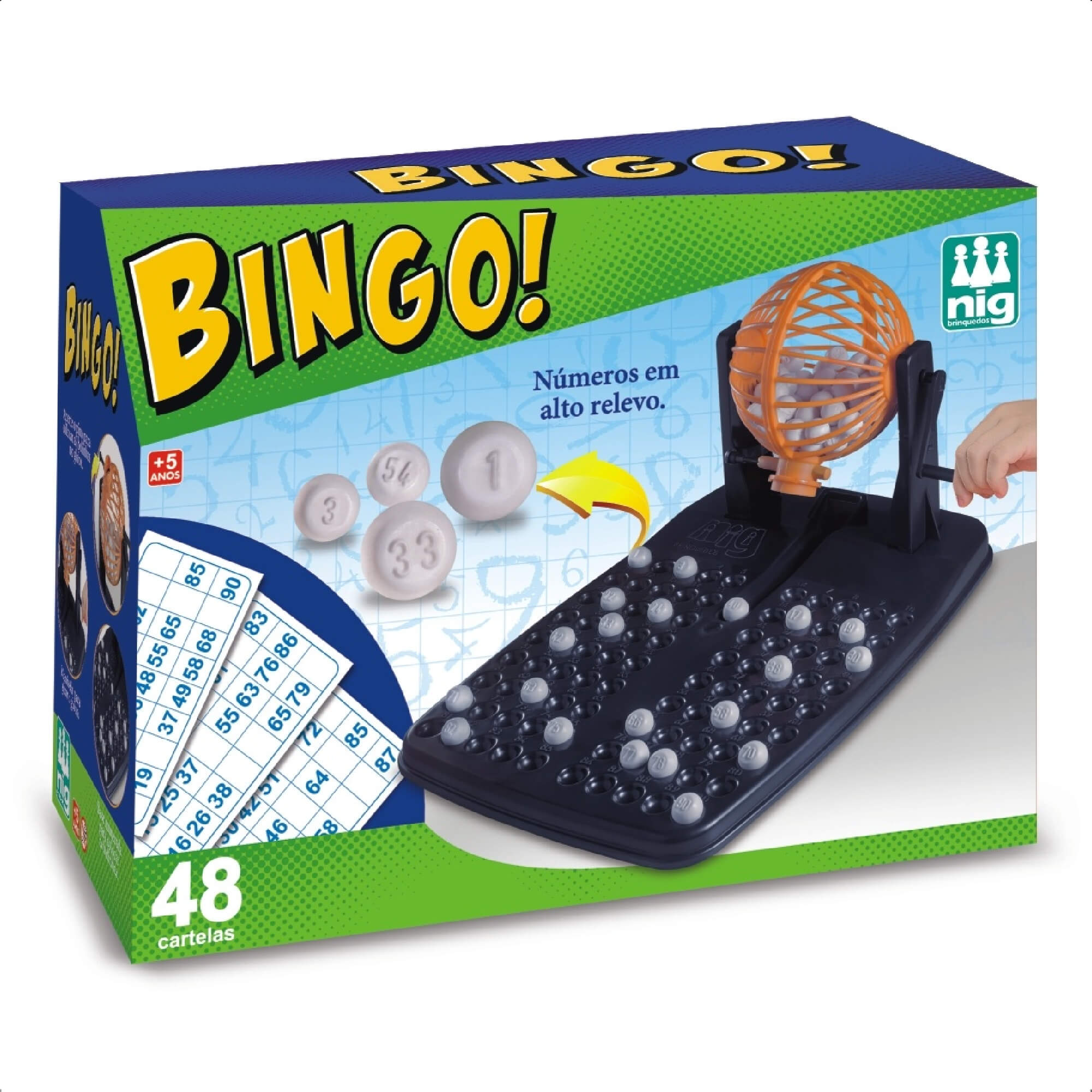 Jogo Bingo Infantil 48 Cartelas 90 Bolinhas Com Globo Nig Brinquedos - 1000