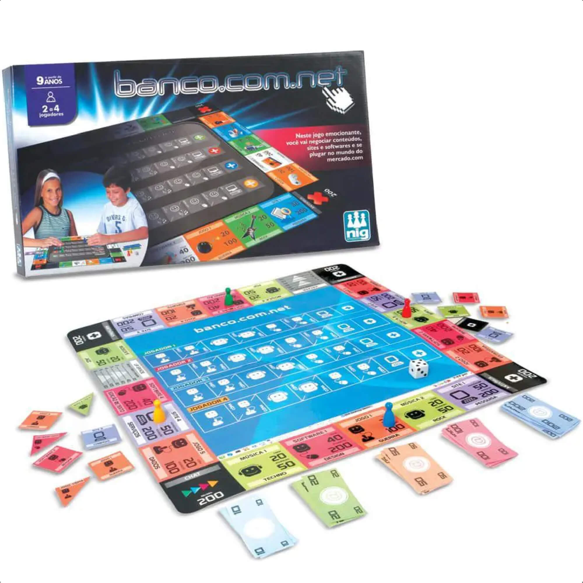 Jogo de Tabuleiro Banco.Com.Net Programação De Sites e Conteúdos +9 Anos Nig Brinquedos - 1122