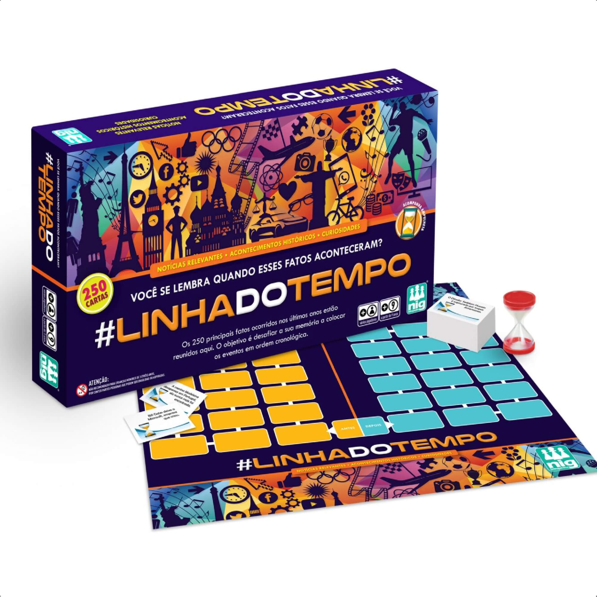 Jogo de Tabuleiro Linha Do Tempo Para Toda A Família 250 Cartas +9 Anos Nig Brinquedos - 1134