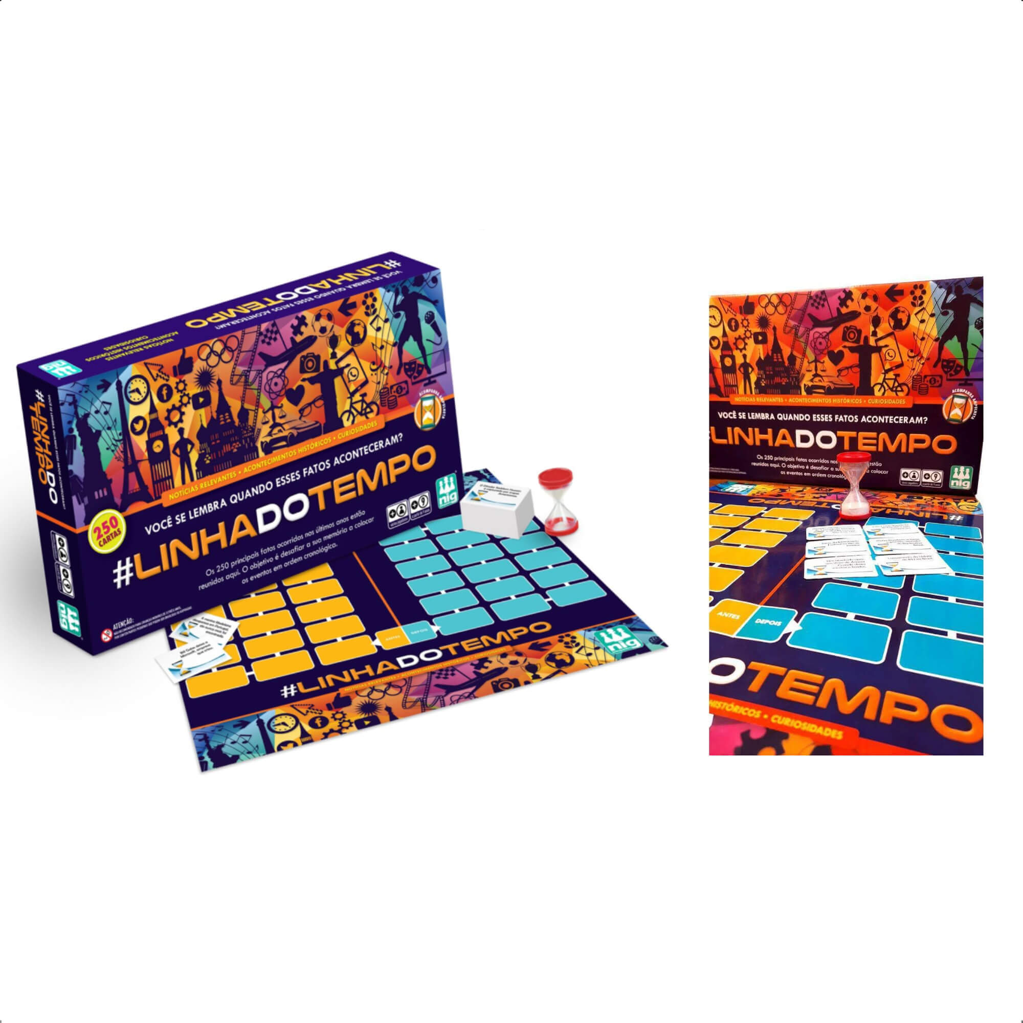 Jogo de Tabuleiro Linha Do Tempo Para Toda A Família 250 Cartas +9 Anos Nig Brinquedos - 1134