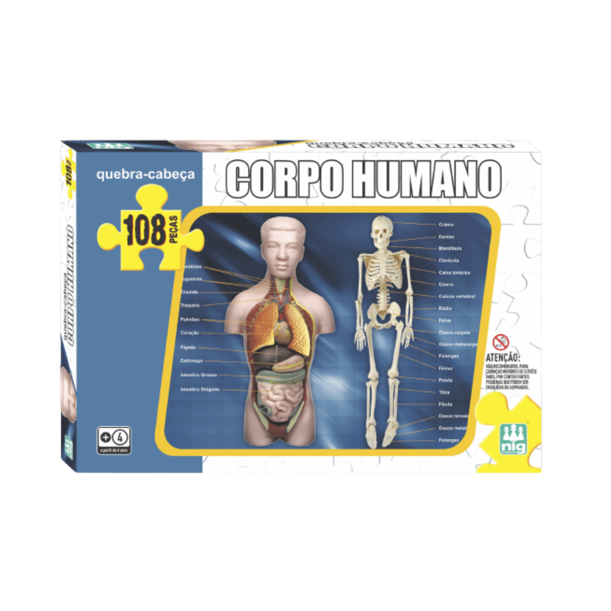 Quebra Cabeça Corpo Humano Infantil 108 Peças Passatempo 28cm x 42cm +4 Anos Nig Brinquedos - 0285