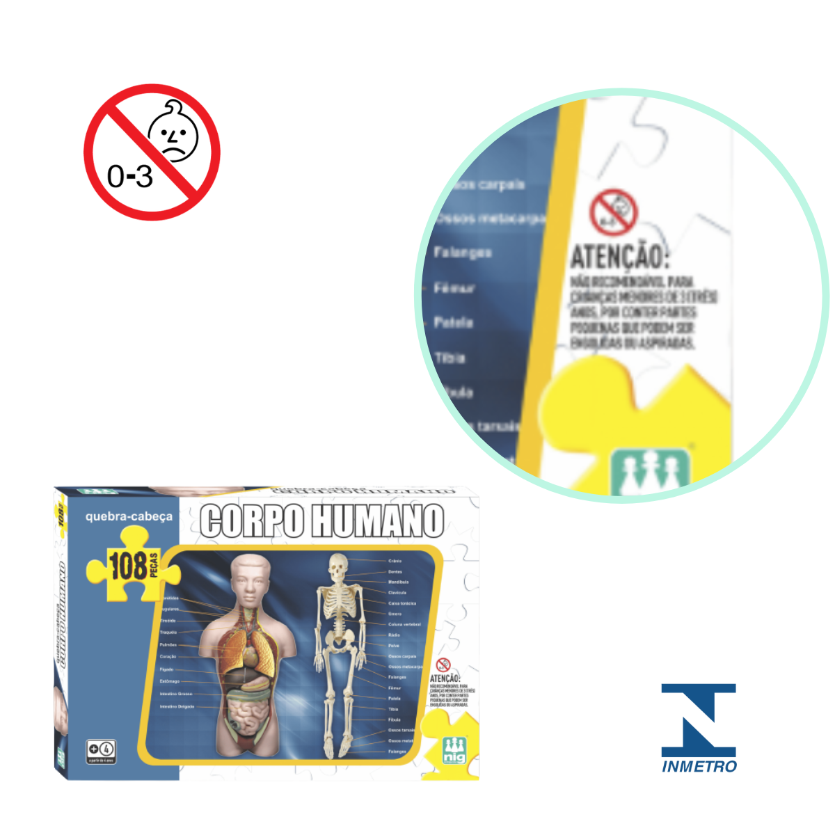 Quebra Cabeça Corpo Humano Infantil 108 Peças Passatempo 28cm x 42cm +4 Anos Nig Brinquedos - 0285