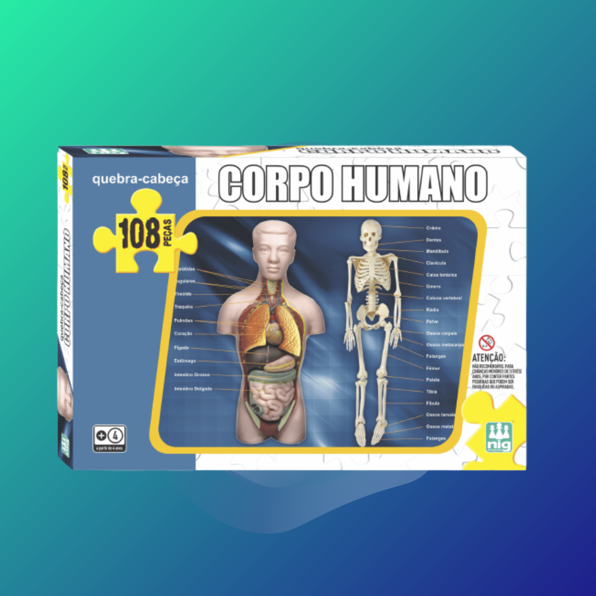 Quebra Cabeça Corpo Humano Infantil 108 Peças Passatempo 28cm x 42cm +4 Anos Nig Brinquedos - 0285