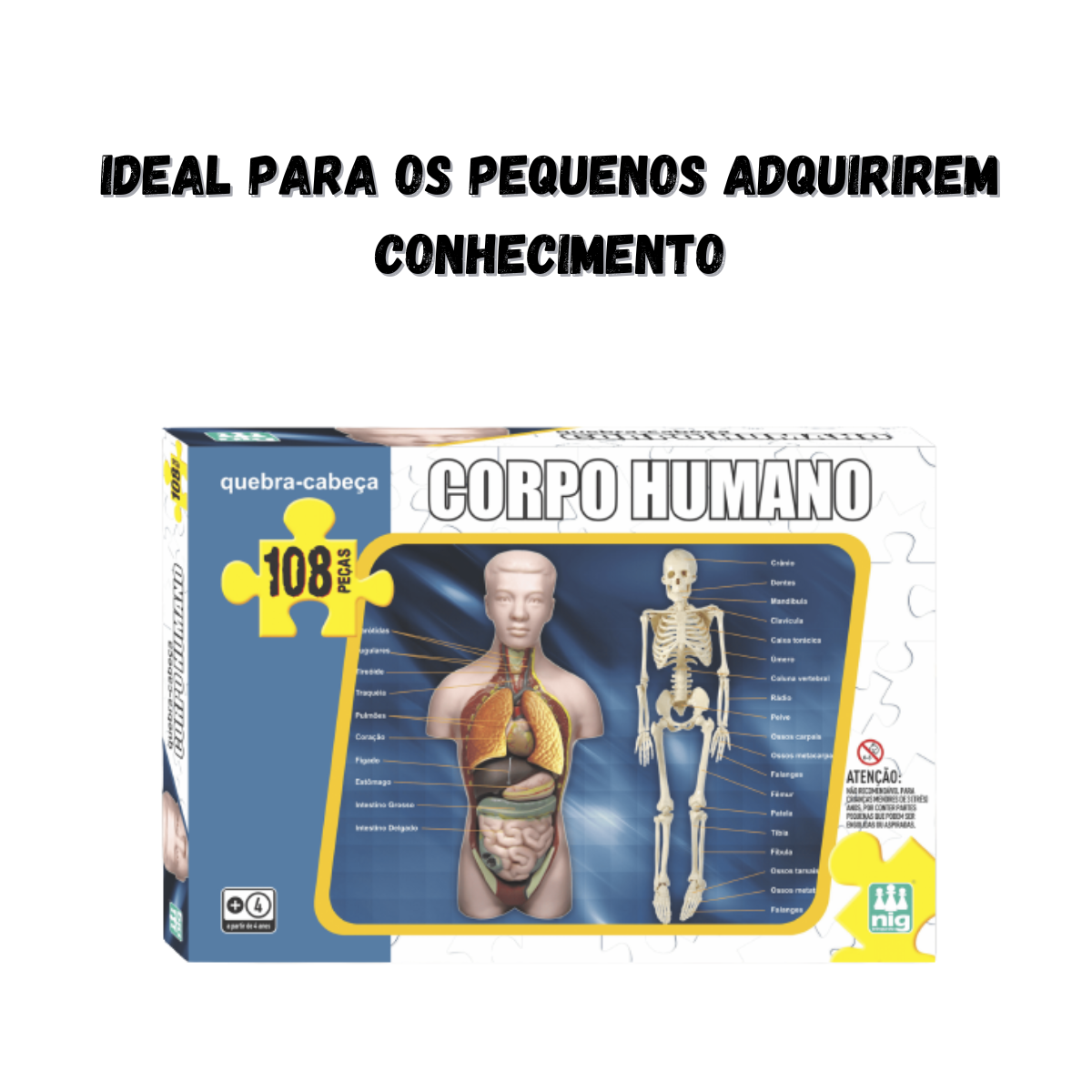 Quebra Cabeça Corpo Humano Infantil 108 Peças Passatempo 28cm x 42cm +4 Anos Nig Brinquedos - 0285