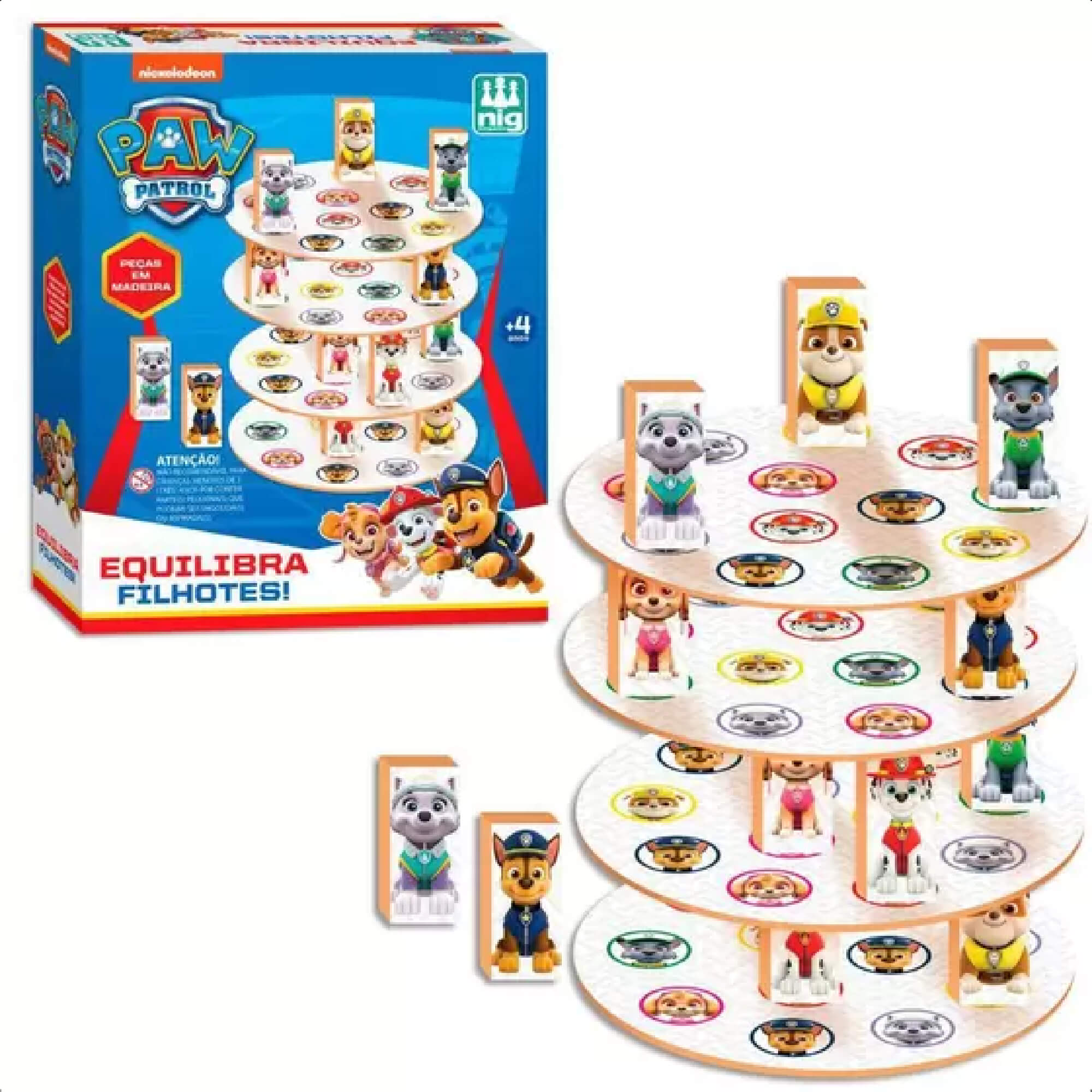 Brinquedo Madeira Jogo Equilibra Filhotes Patrulha Canina Infantil +4 Anos Nig 0684