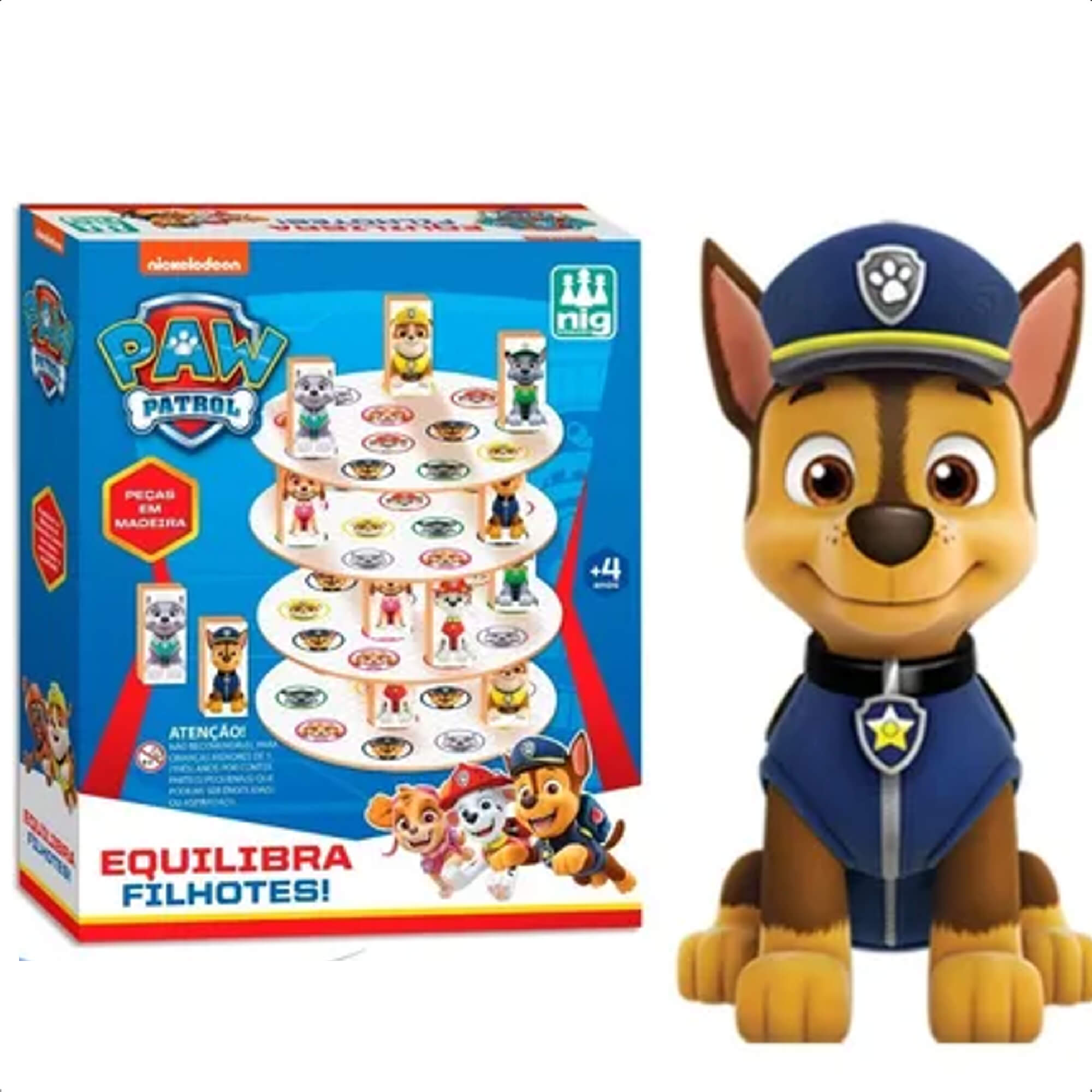 Brinquedo Madeira Jogo Equilibra Filhotes Patrulha Canina Infantil +4 Anos Nig 0684