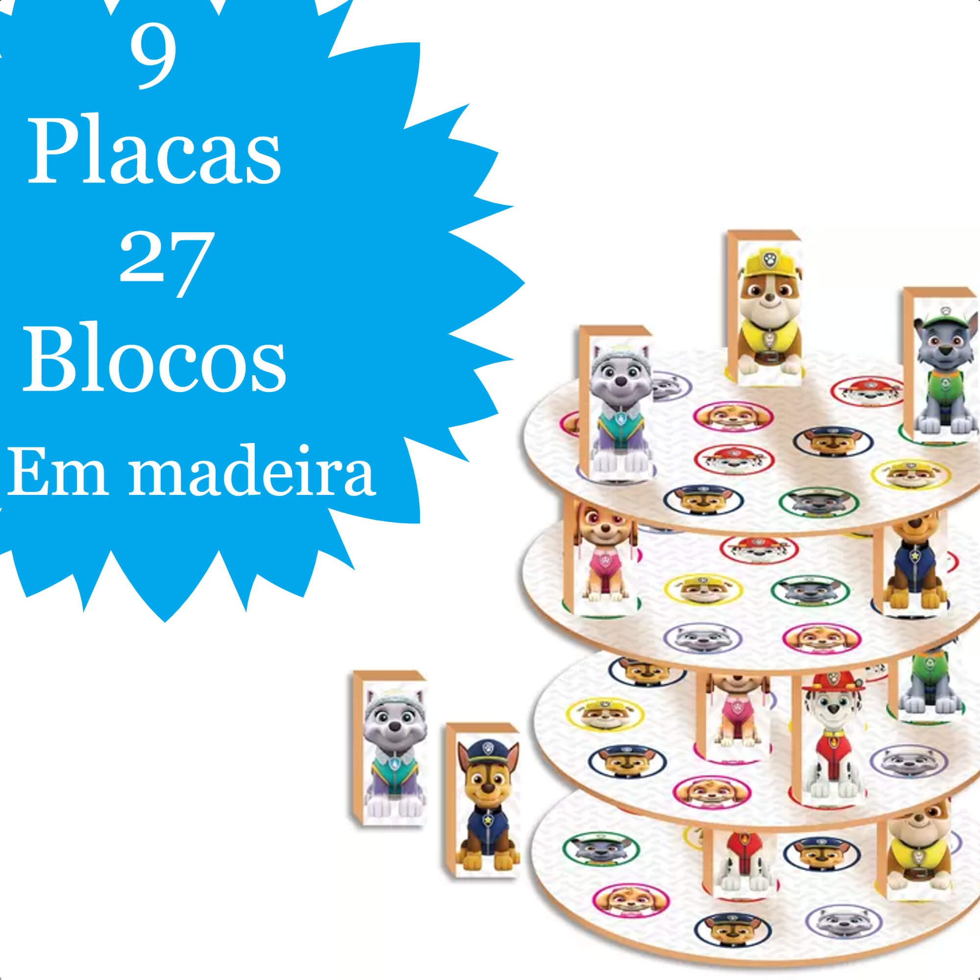 Brinquedo Madeira Jogo Equilibra Filhotes Patrulha Canina Infantil +4 Anos Nig 0684