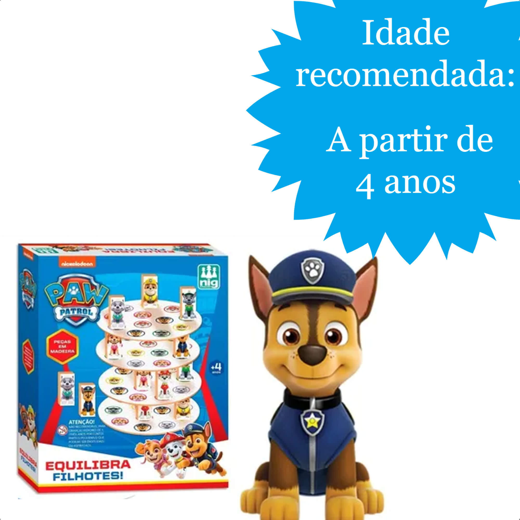 Brinquedo Madeira Jogo Equilibra Filhotes Patrulha Canina Infantil +4 Anos Nig 0684