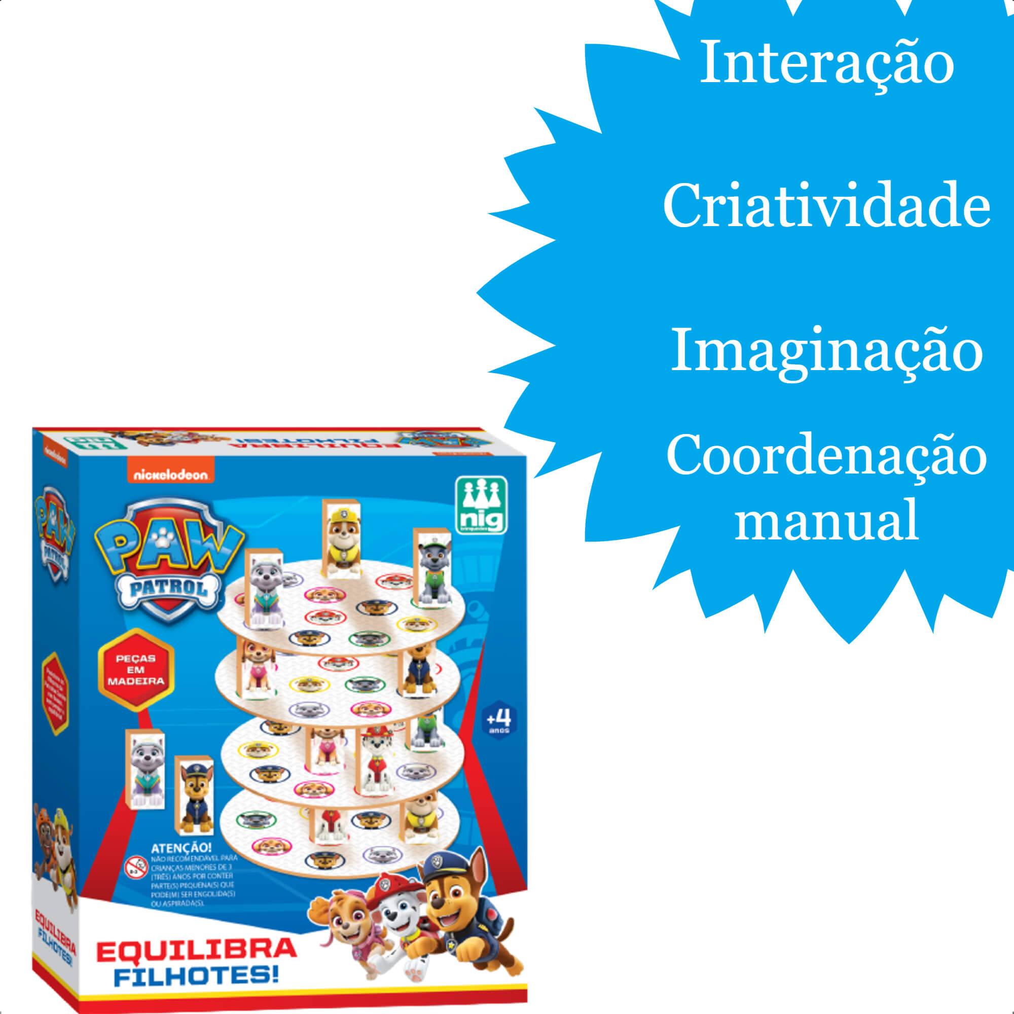 Brinquedo Madeira Jogo Equilibra Filhotes Patrulha Canina Infantil +4 Anos Nig 0684