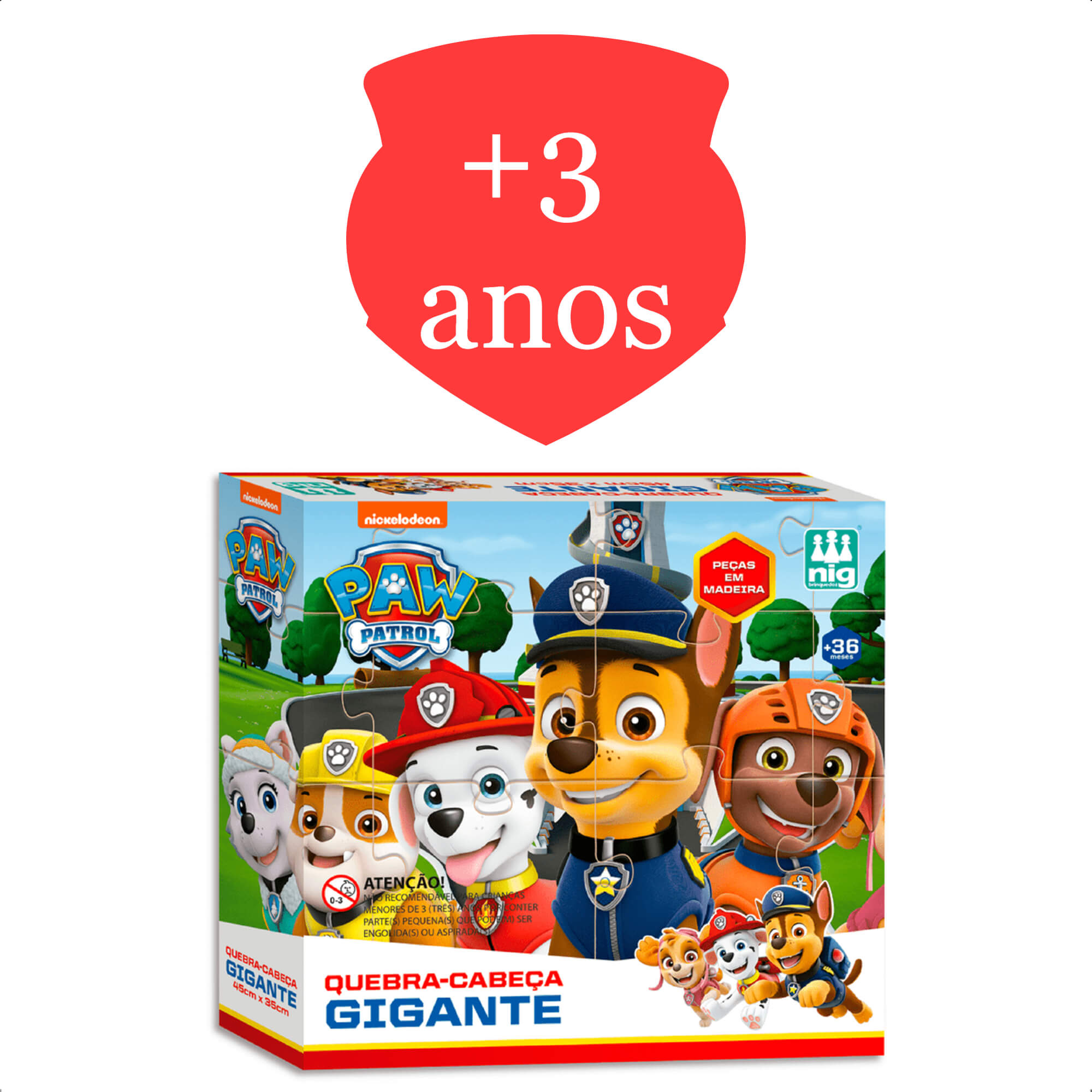 Brinquedo Quebra Cabeça em Madeira Patrulha Canina Infantil Peças Grandes Nig Brinquedos - 0687