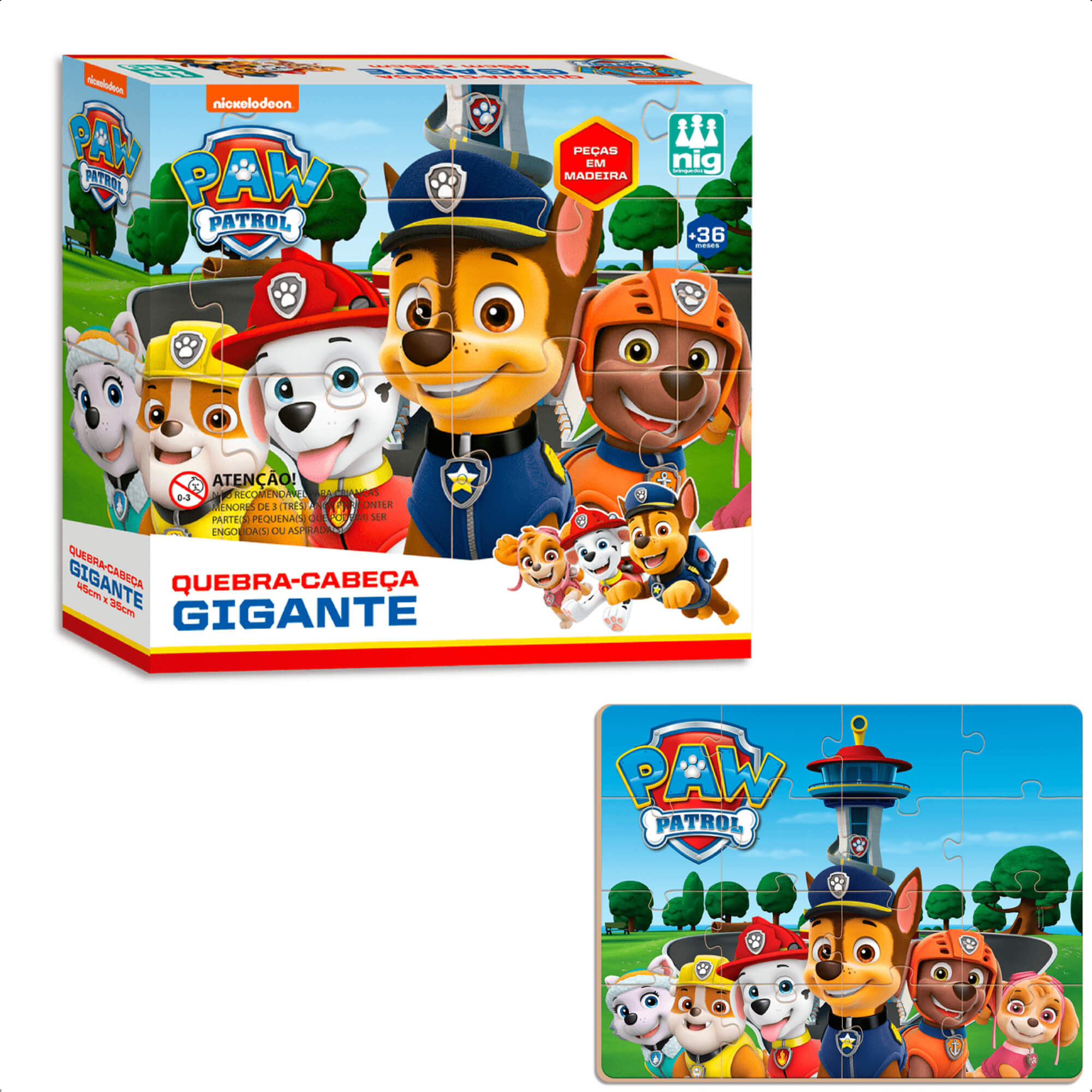 Brinquedo Quebra Cabeça em Madeira Patrulha Canina Infantil Peças Grandes Nig Brinquedos - 0687