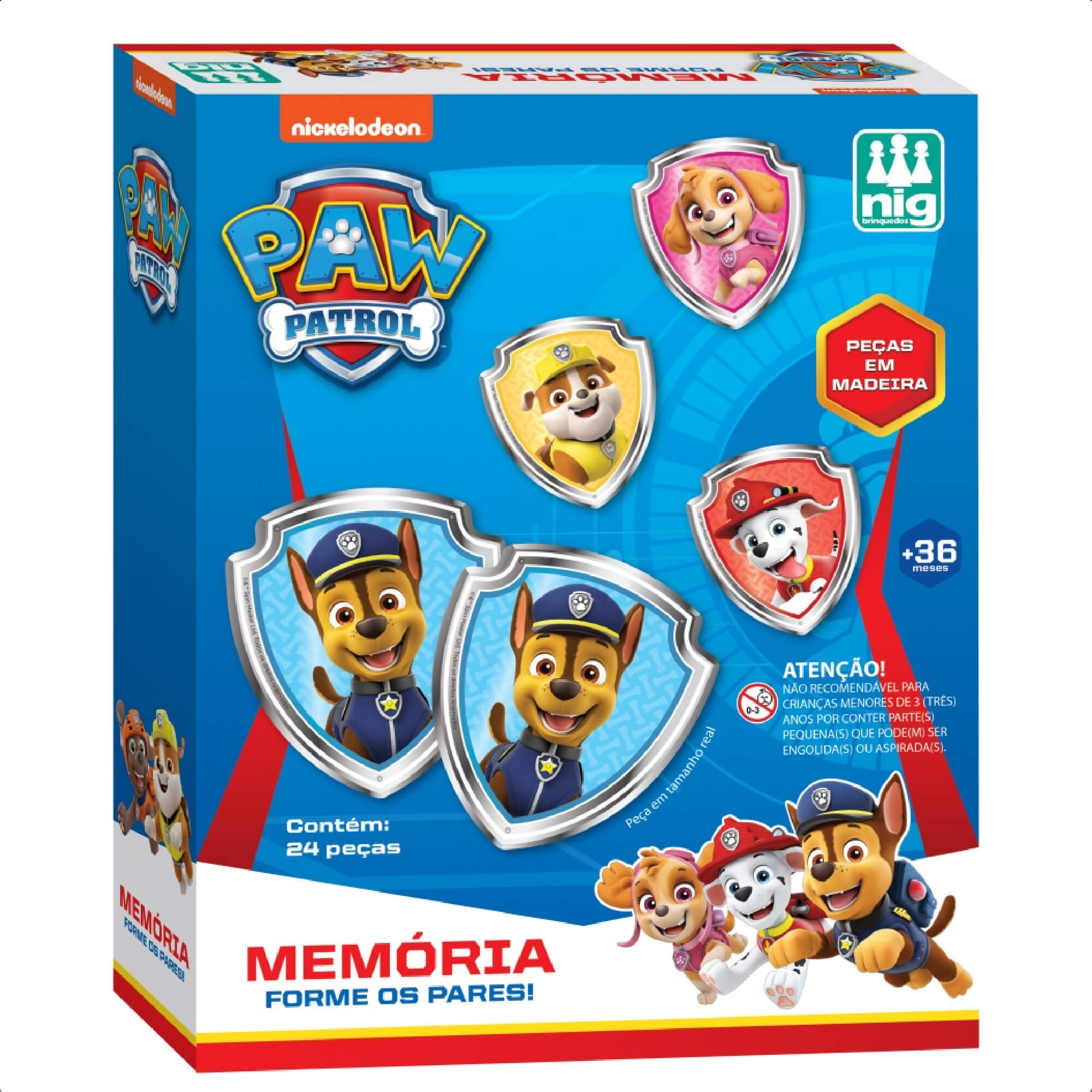 Jogo da Memória Patrulha Canina Madeira Infantil 24 Peças Nig Brinquedos - 0683