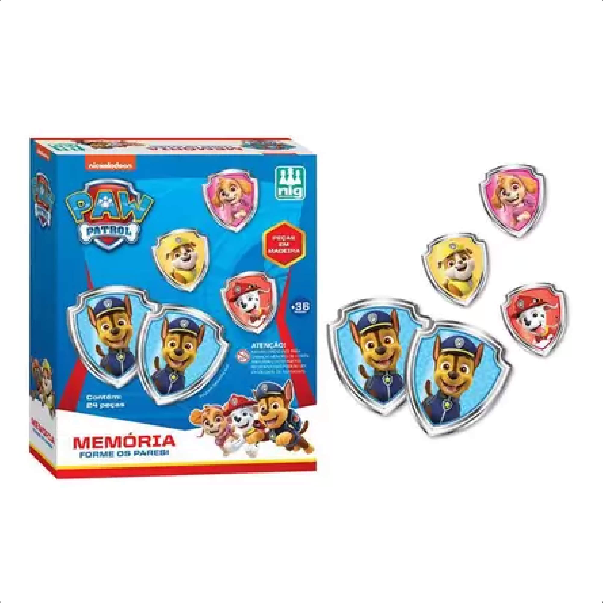 Jogo da Memória Patrulha Canina Madeira Infantil 24 Peças Nig Brinquedos - 0683