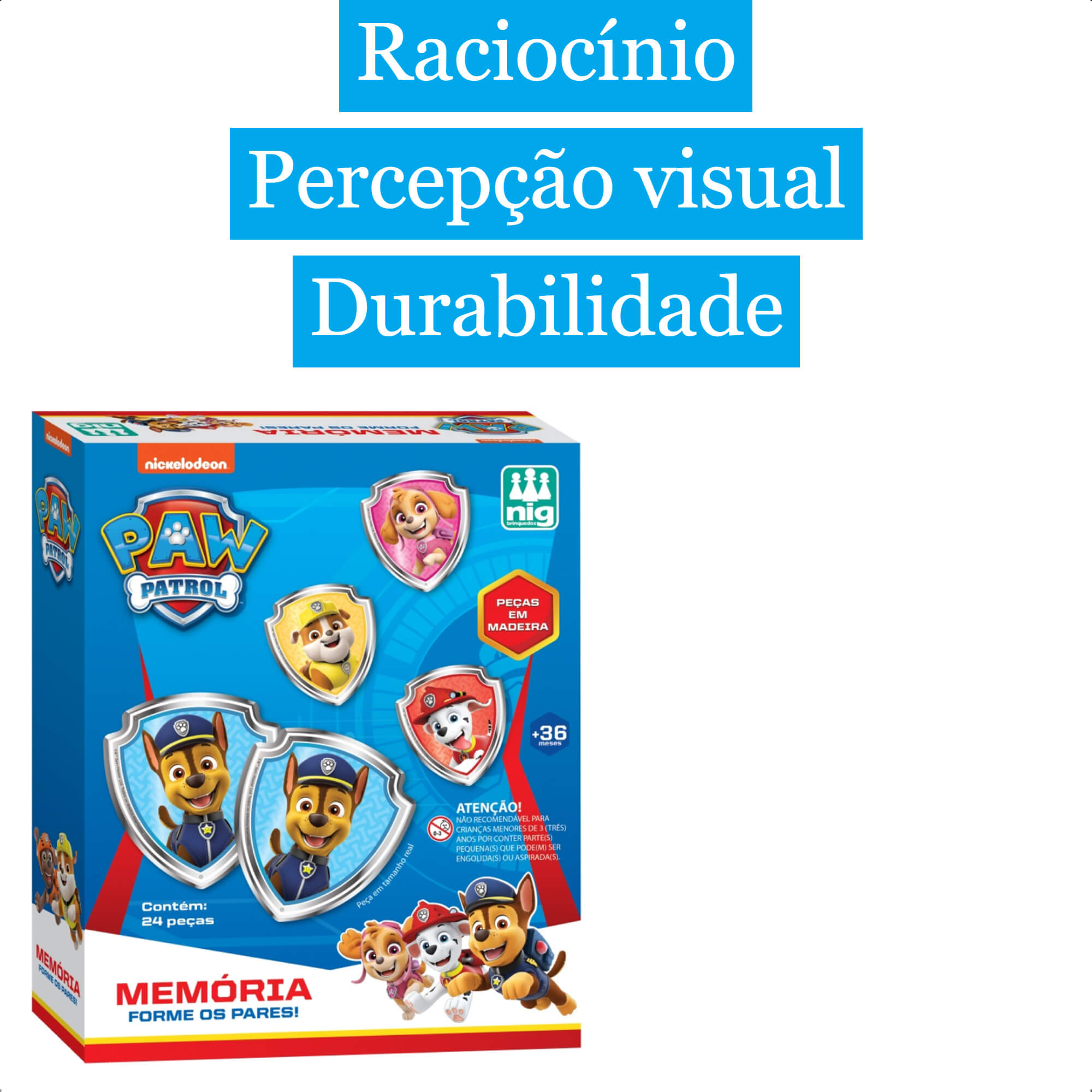 Jogo da Memória Patrulha Canina Madeira Infantil 24 Peças Nig Brinquedos - 0683