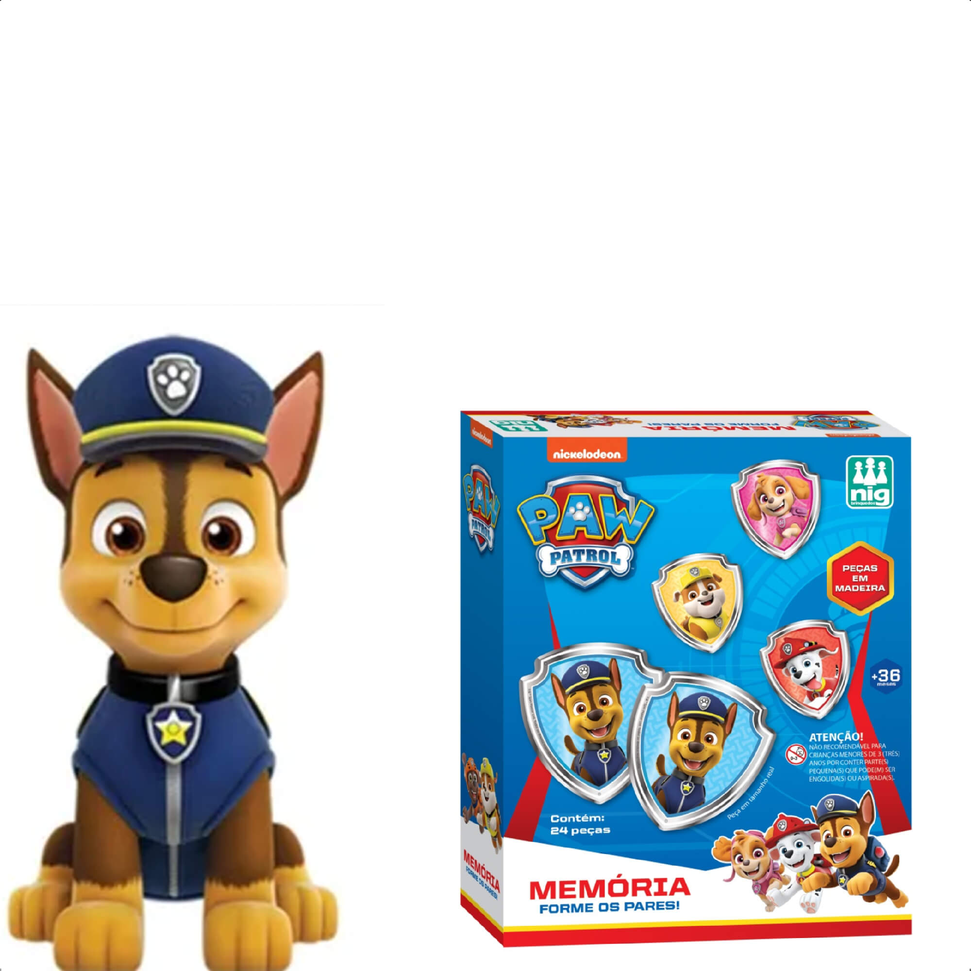 Jogo da Memória Patrulha Canina Madeira Infantil 24 Peças Nig Brinquedos - 0683